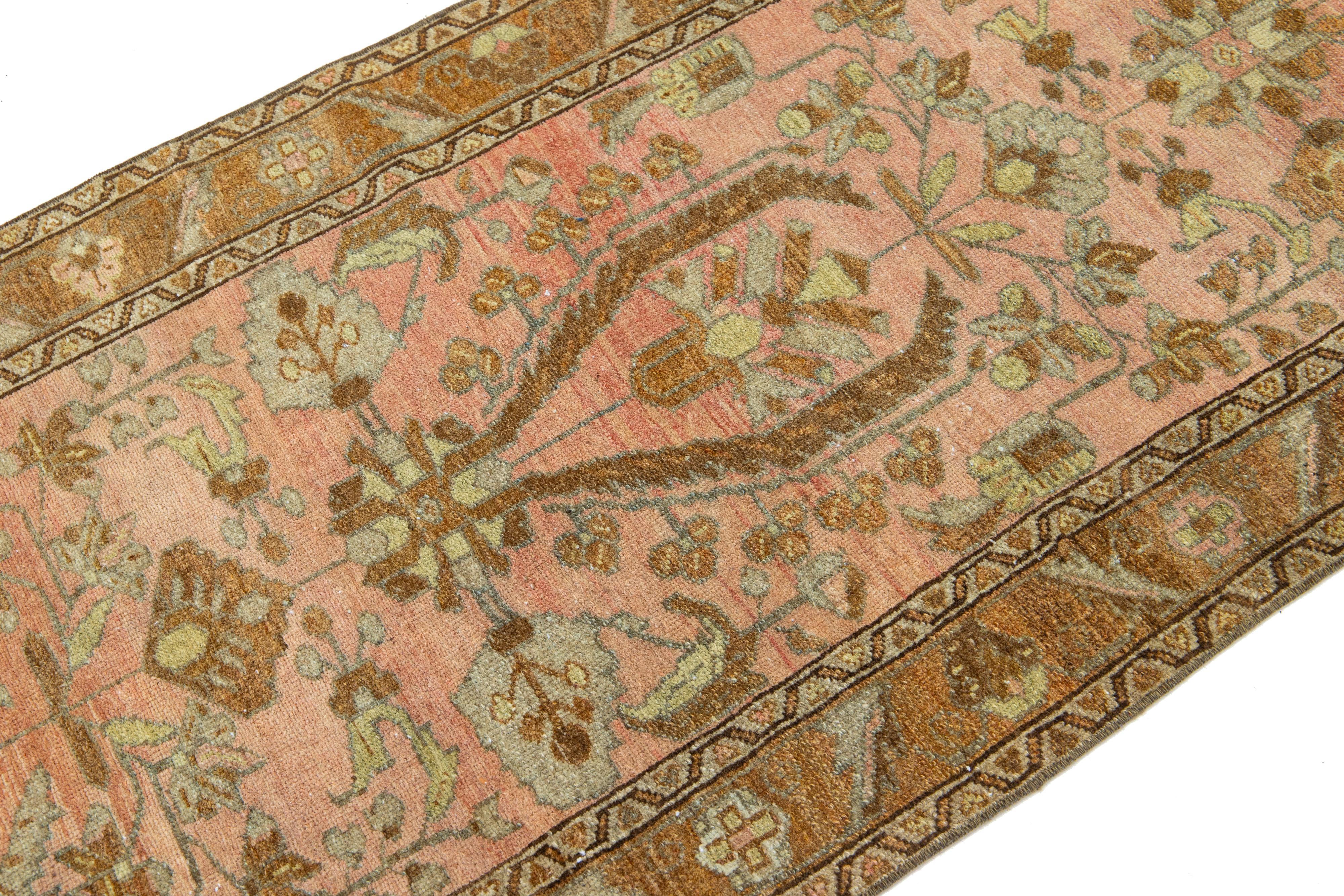 Islamic Peach Antique Lilihan Handmade Floral Designed Long Wool Runner For Sale