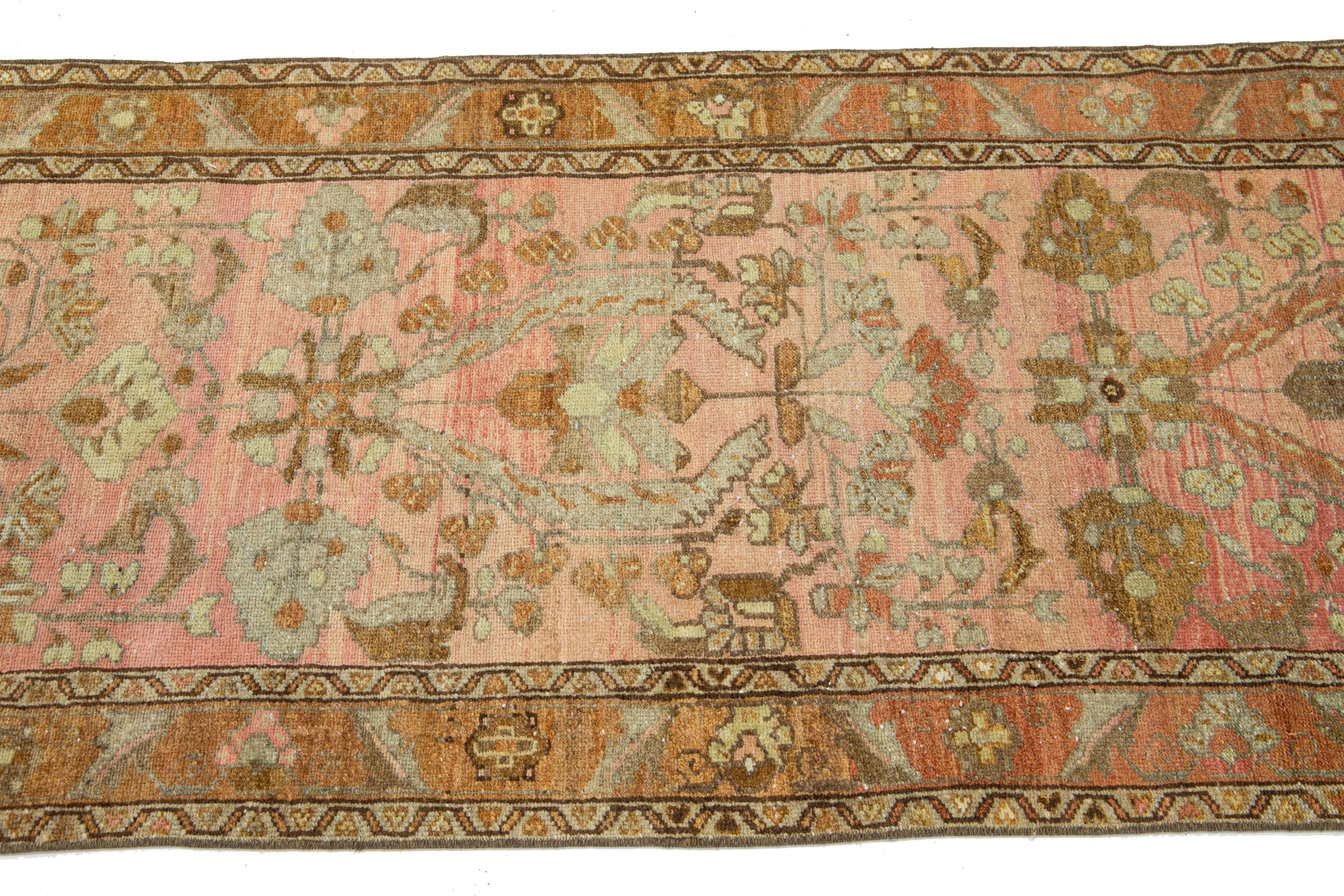 Persian Peach Antique Lilihan Handmade Floral Designed Long Wool Runner For Sale