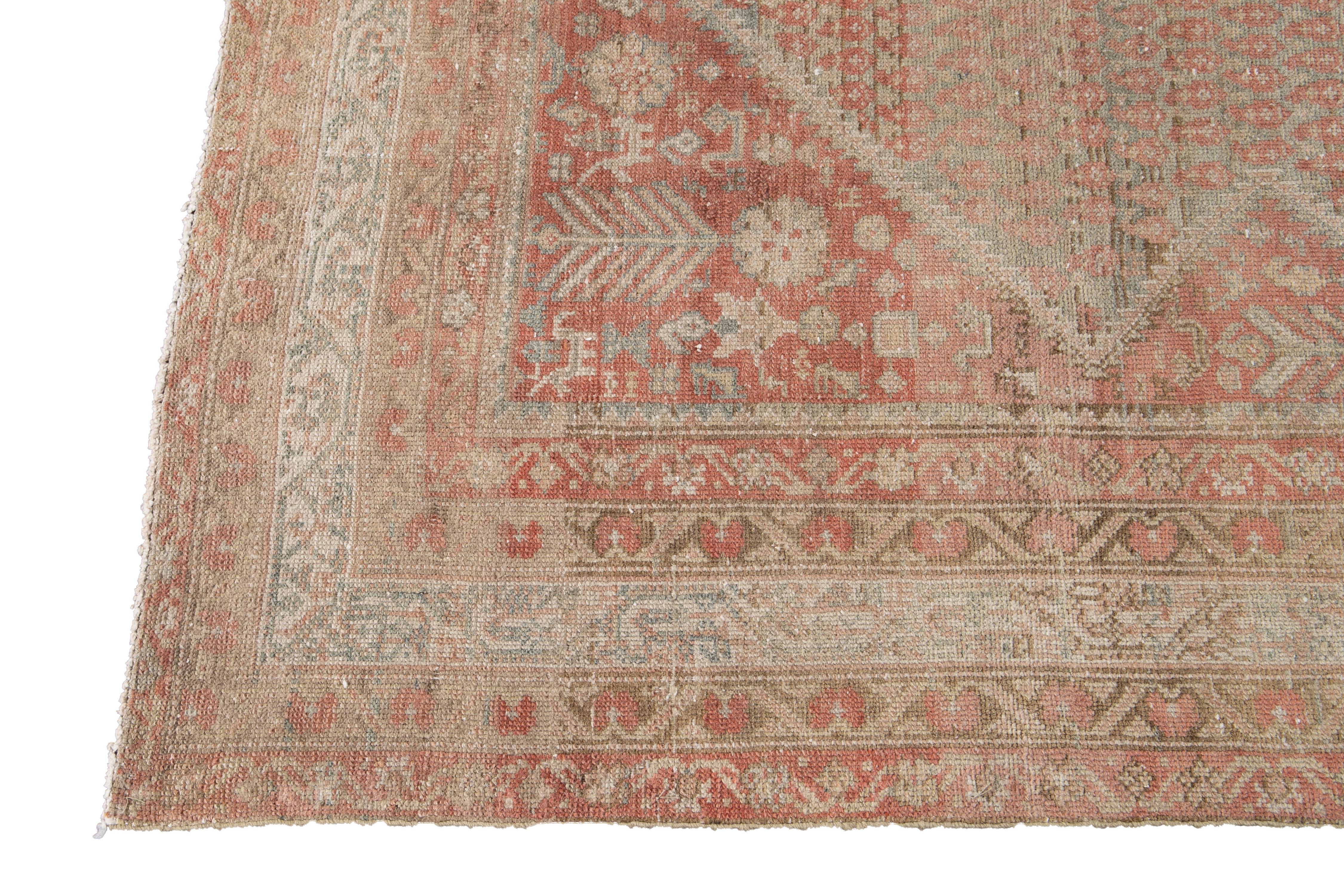 Peach Antique Malayer Handmade Wool Runner In Good Condition For Sale In Norwalk, CT