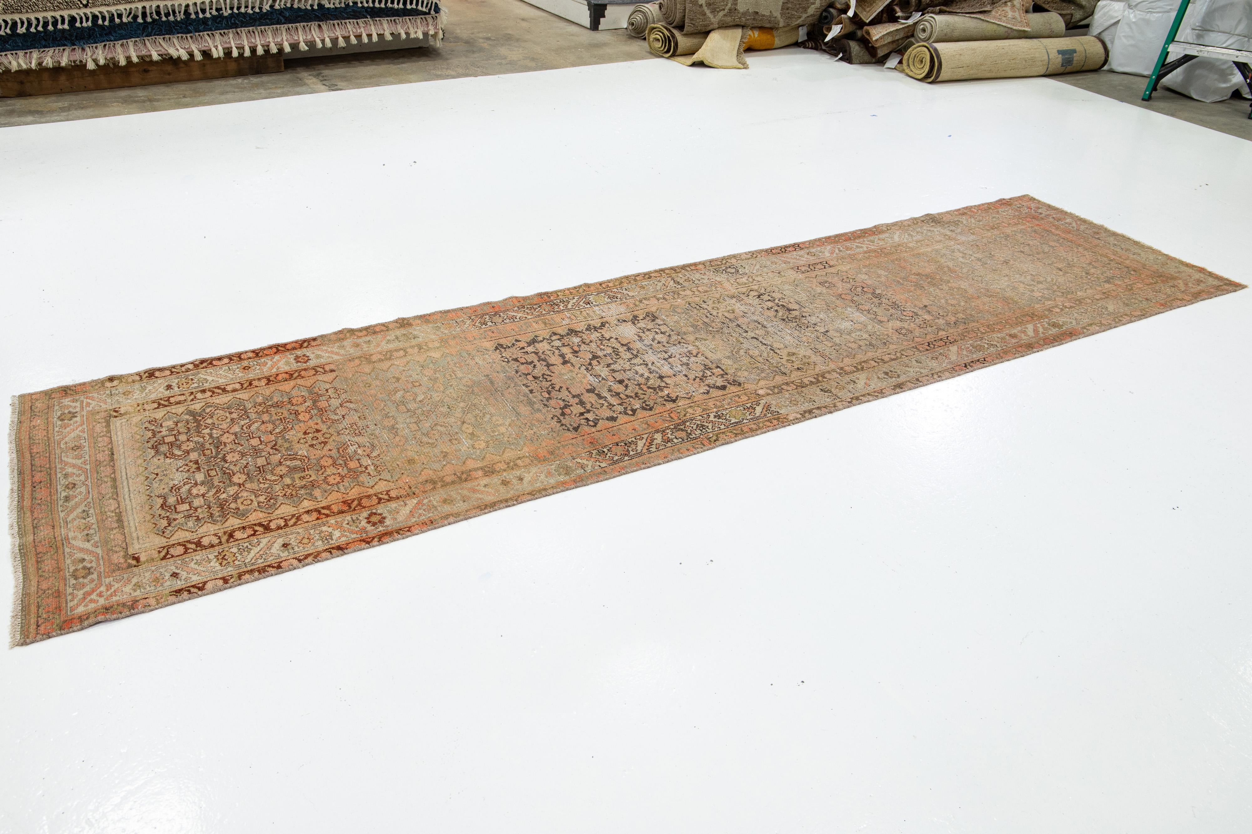 Peach Antique Malayer Wool Runner Handmade With Allover Pattern In Good Condition For Sale In Norwalk, CT