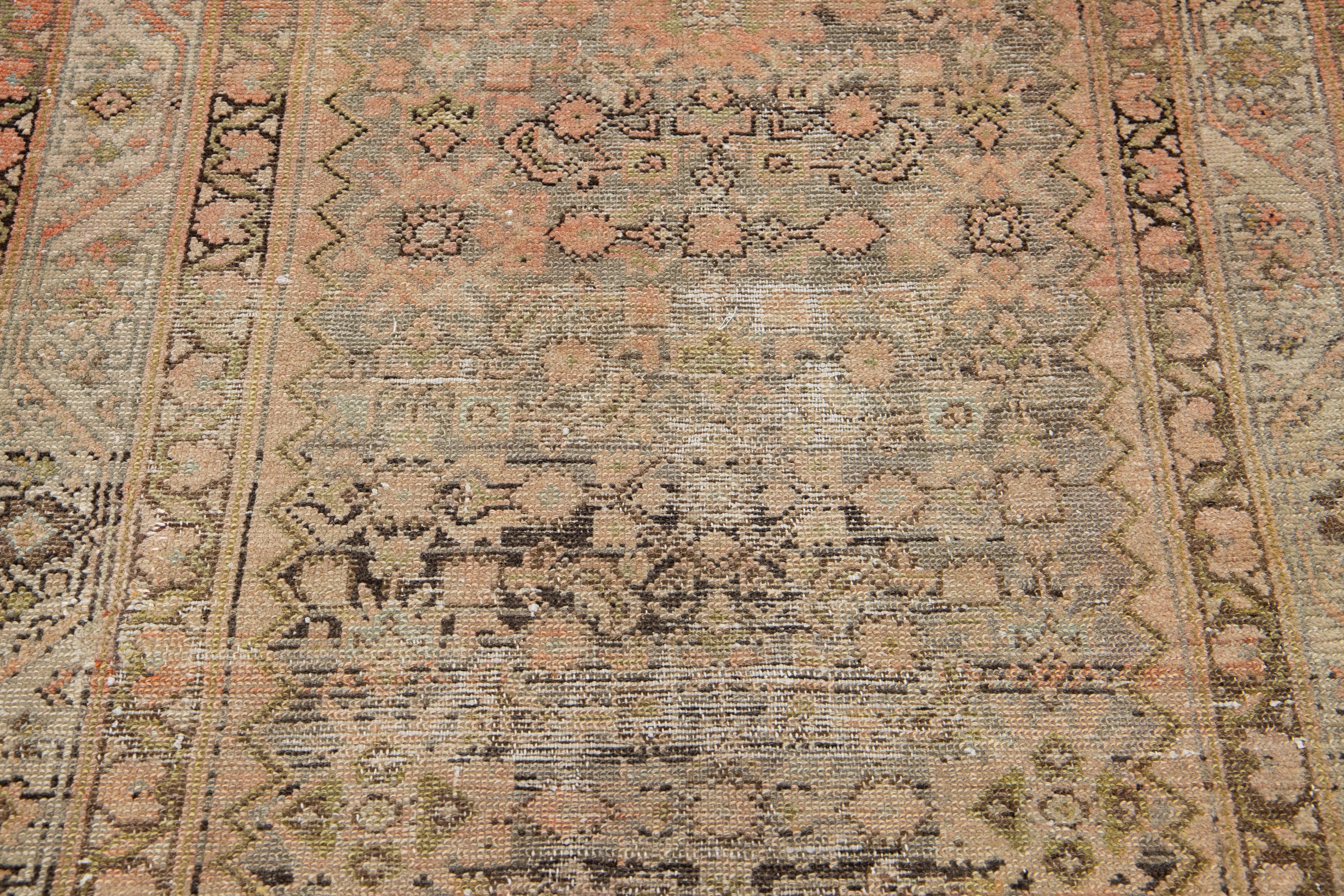 Peach Antique Malayer Wool Runner Handmade With Allover Pattern For Sale 1