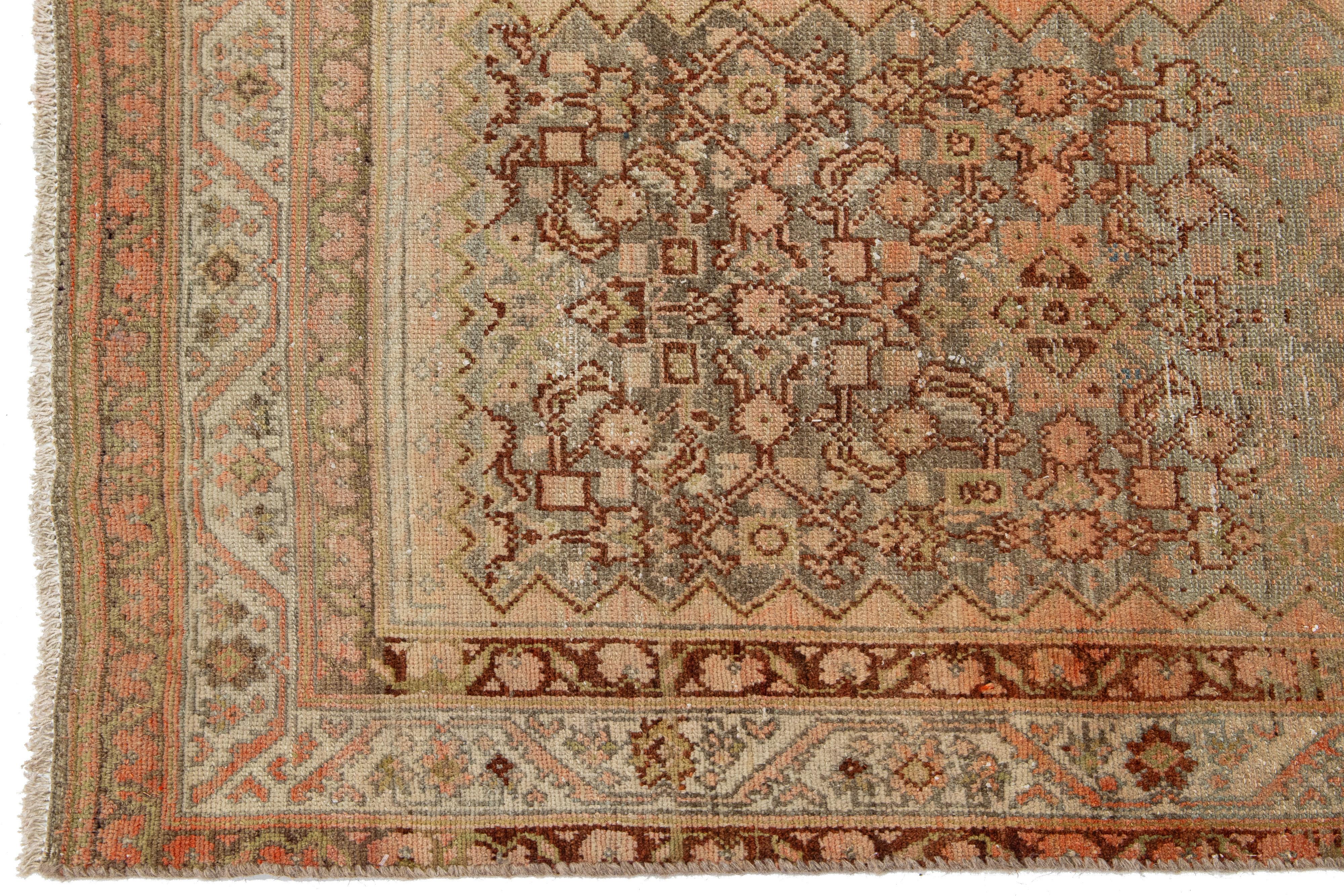 Peach Antique Malayer Wool Runner Handmade With Allover Pattern For Sale 2
