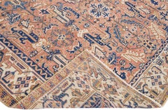 Peach Antique Persian Heriz Handmade Allover Pattern Wool Rug