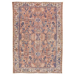 Peach Antique Persian Heriz Handmade Allover Pattern Wool Rug (tapis de laine)