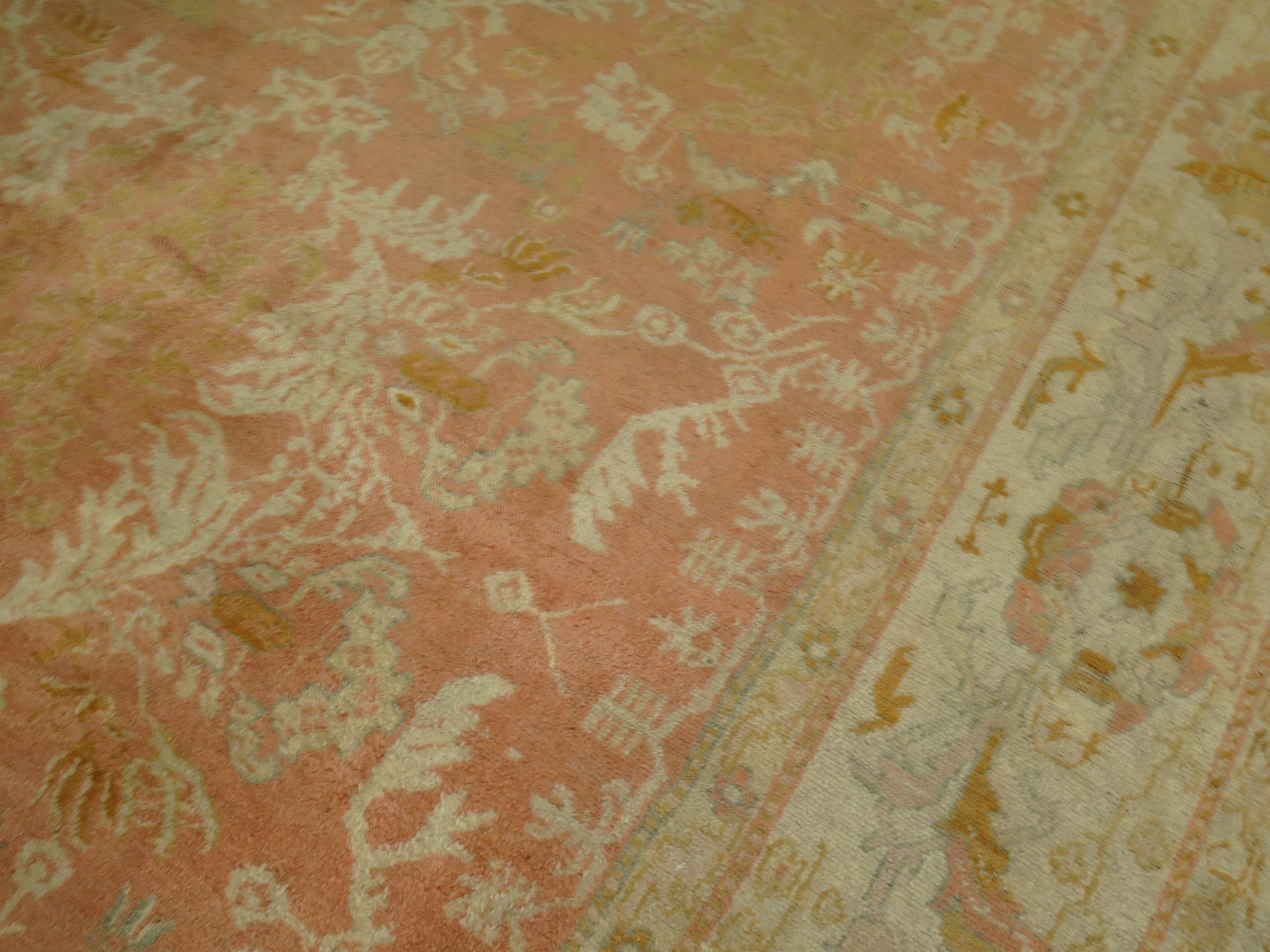 Phenomenal large size handmade Turkish Oushak in peach and cream with a traditional formal design.

Measures: 11'4” x 15'3”

Oushak rugs originated in the small town of Oushak in west-central Anatolia, today just south of Istanbul, Turkey.