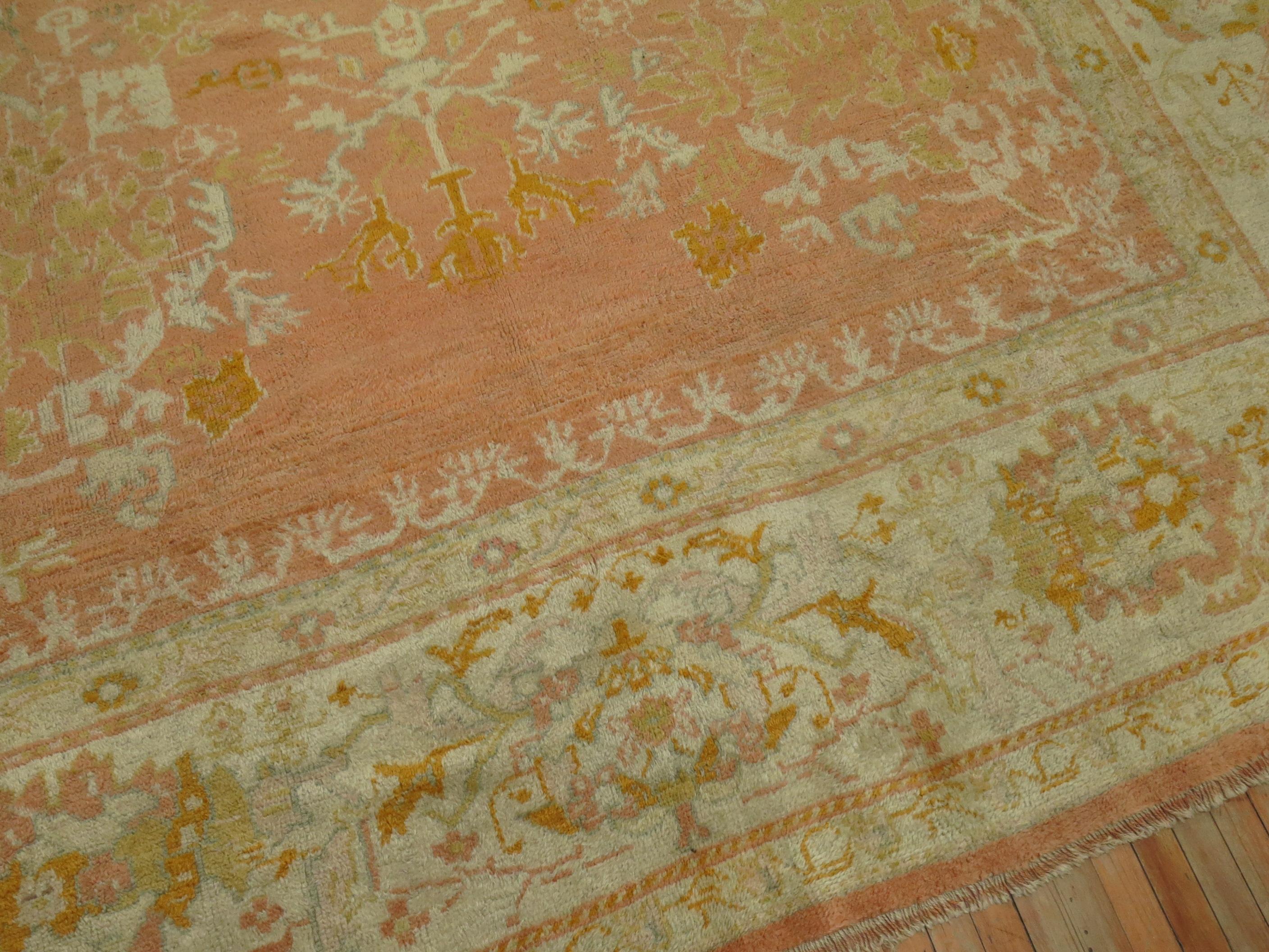 Hand-Woven Peach Antique Turkish Oushak Carpet