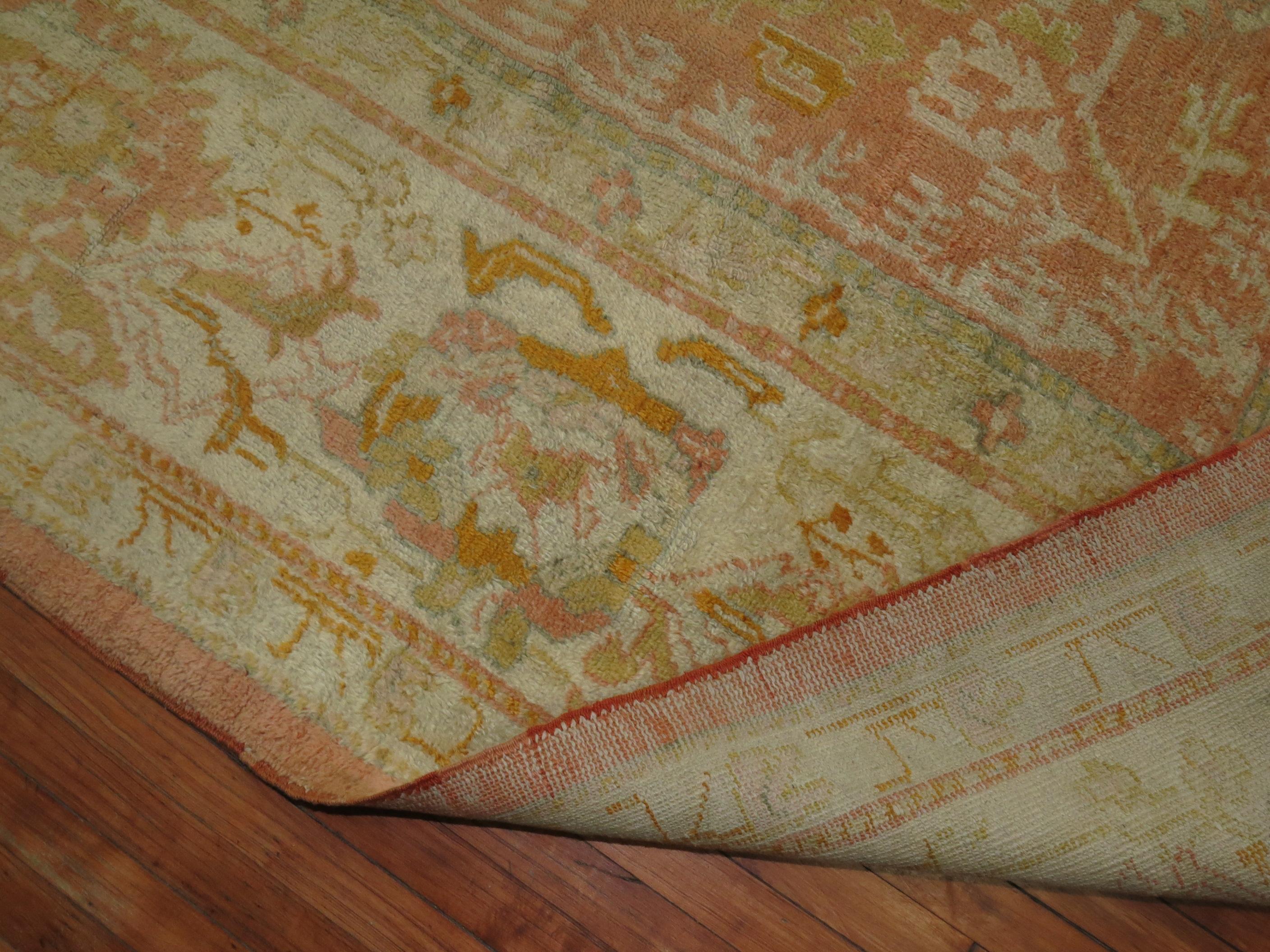Wool Peach Antique Turkish Oushak Carpet