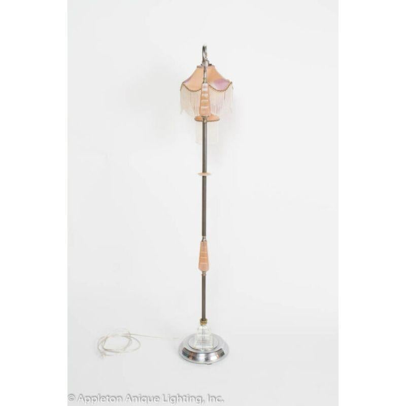 American Peach Art Deco Bridge Lamp with Custom Silk Shade