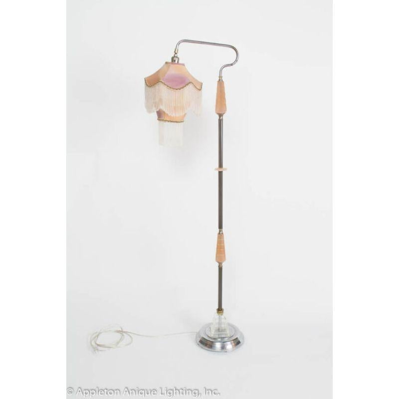 Peach Art Deco Bridge Lamp with Custom Silk Shade In Good Condition In Canton, MA