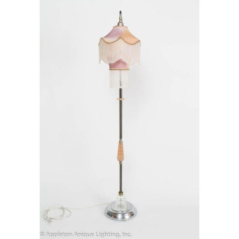 20th Century Peach Art Deco Bridge Lamp with Custom Silk Shade