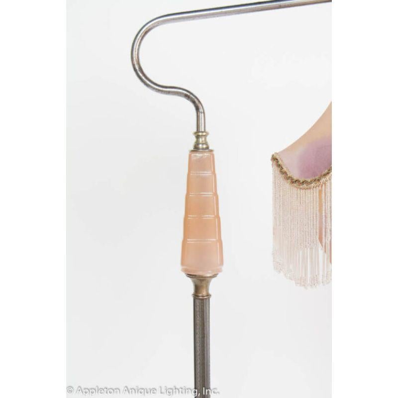 Peach Art Deco Bridge Lamp with Custom Silk Shade 1