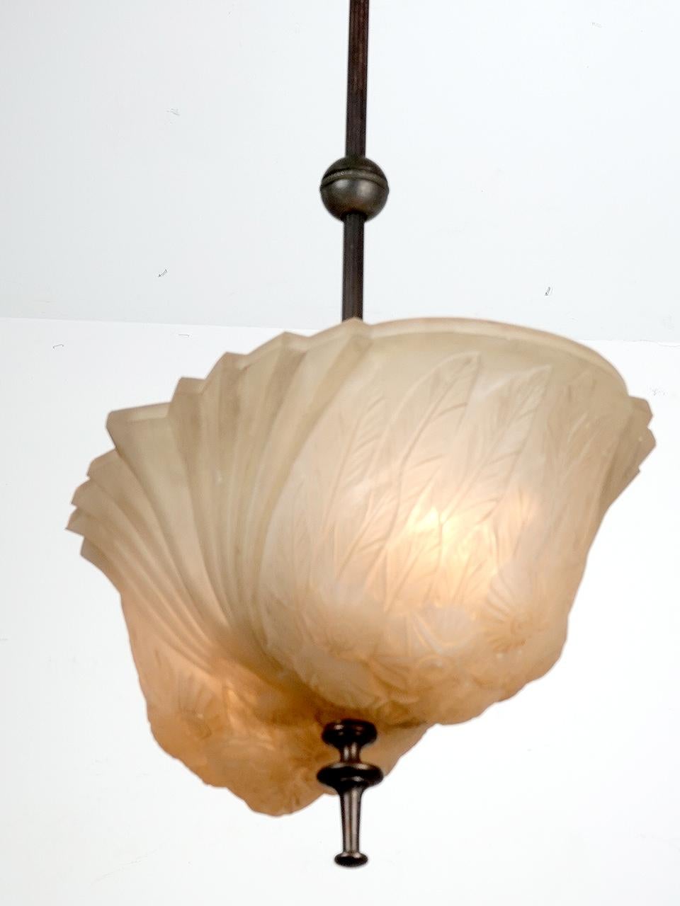 French Peach Art Deco Glass Pendent