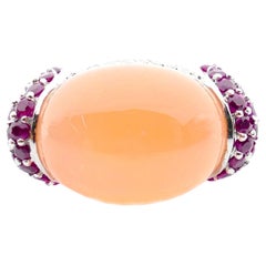 Peach Carnelian with Pave Set Rubies and Diamonds Ring