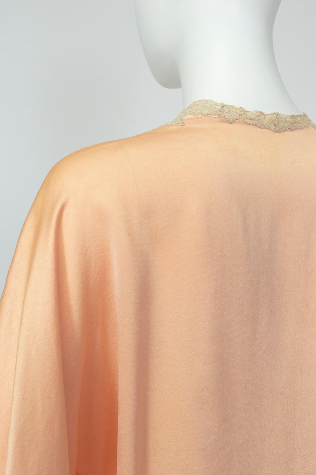 Beige Peach Charmeuse and Illusion Lace Bed Jacket with Flutter Sleeves – S-M, 1930s