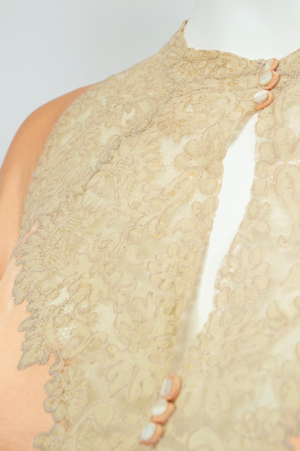 Peach Charmeuse and Illusion Lace Bed Jacket with Flutter Sleeves – S-M, 1930s 2