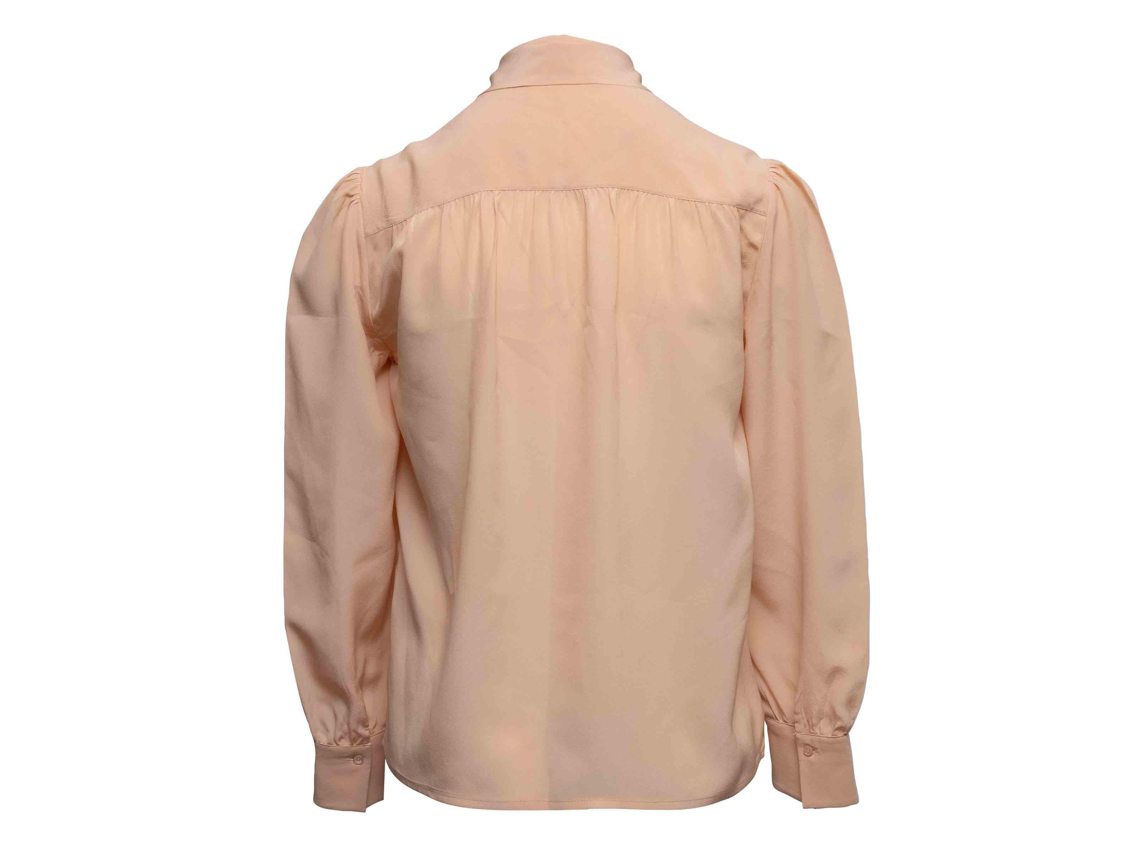 Beige Peach Chloe Silk Pussy Bow Long Sleeve Button-Up Top Size US S en vente