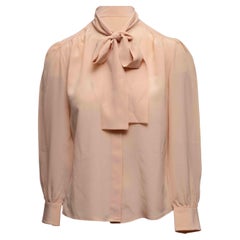 Peach Chloe Silk Pussy Bow Long Sleeve Button-Up Top Size US S
