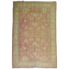 Peach Color Antique Turkish Oushak Angora Wool Rug