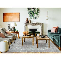 Peach Color Distressed Look Vintage Persian Tabriz Hand Knotted Worn Wool Rug