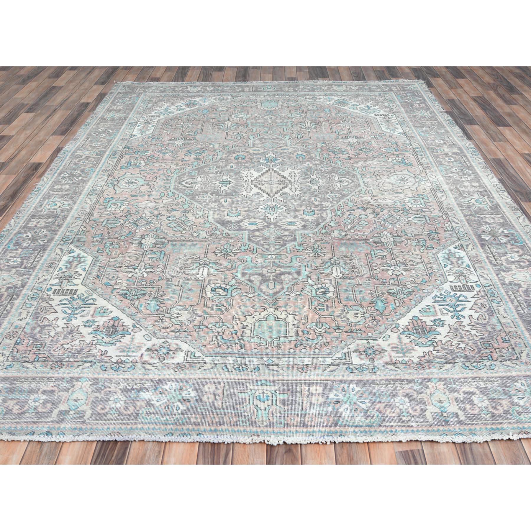Hand-Knotted Peach Color Distressed Look Vintage Persian Tabriz Hand Knotted Worn Wool Rug For Sale