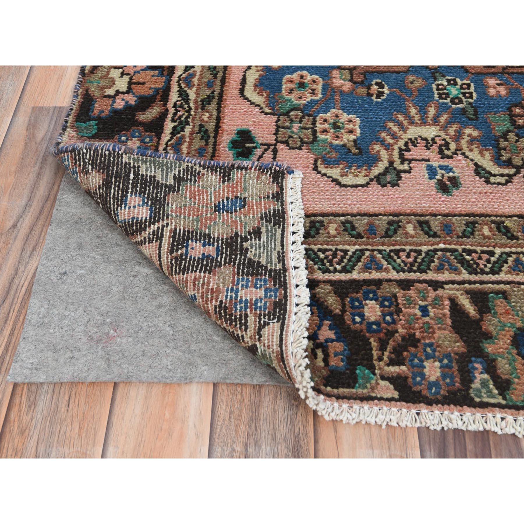 Peach Color, Distressed Worn Wool Hand Knotted, Vintage Persian Bibikabad Rug In Good Condition In Carlstadt, NJ