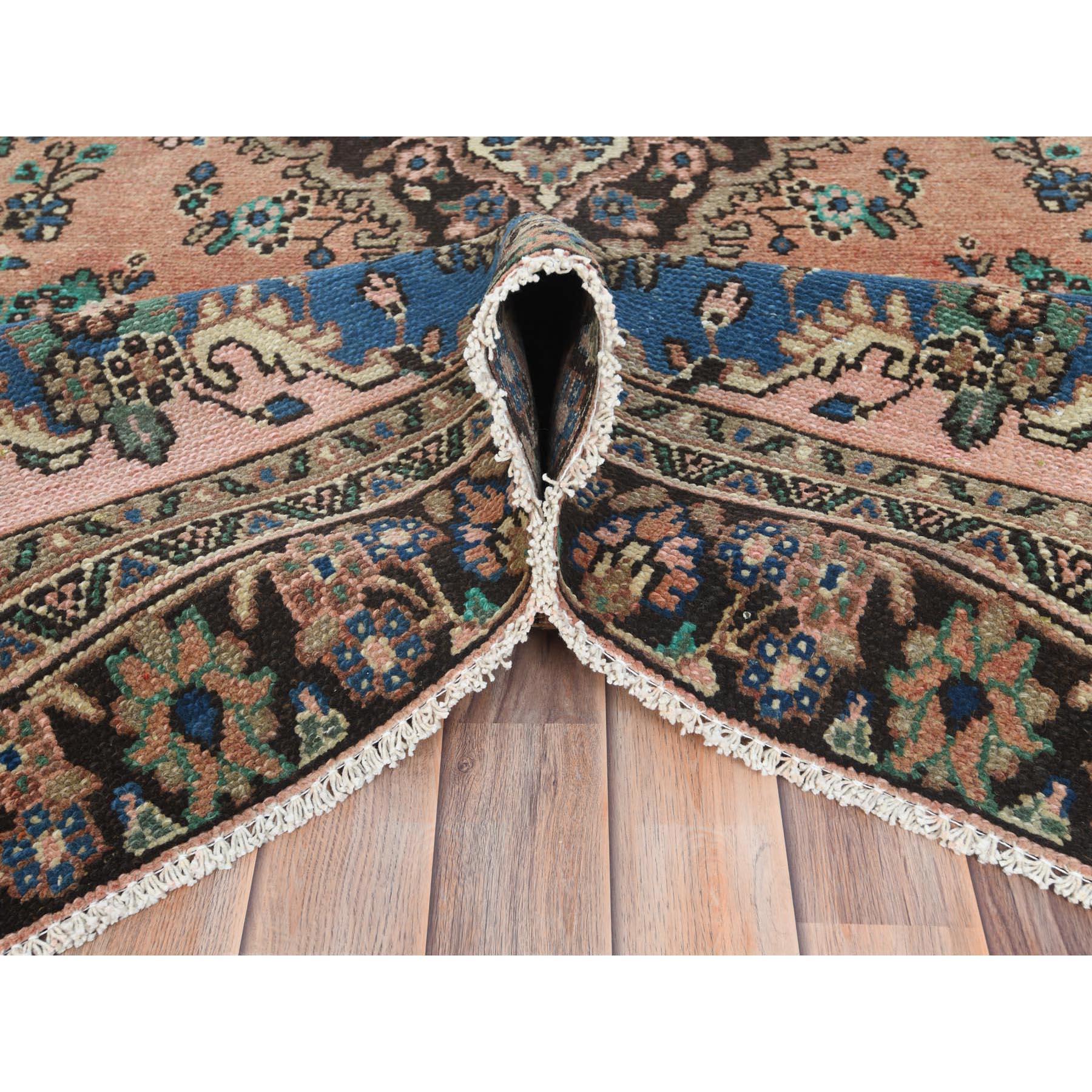 Mid-20th Century Peach Color, Distressed Worn Wool Hand Knotted, Vintage Persian Bibikabad Rug