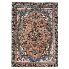 Peach Color, Distressed Worn Wool Hand Knotted, Retro Persian Bibikabad Rug
