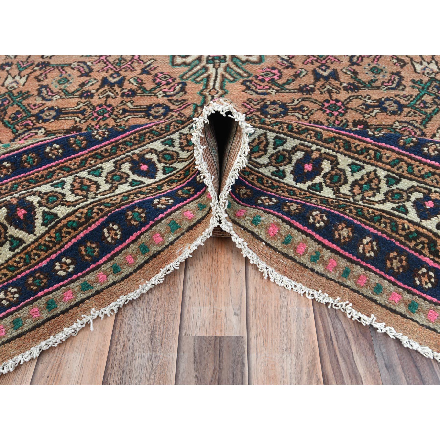 Mid-20th Century Peach Color, Hand Knotted Vintage Persian Hamadan, Worn Wool Distressed Rug For Sale