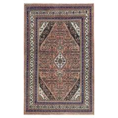 Tapis persan Hamadan vintage noué à la main, couleur pêche, en laine usée