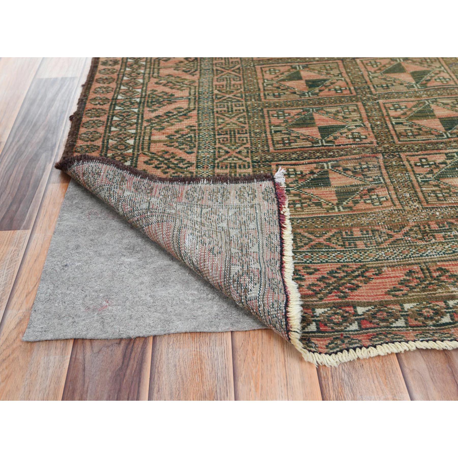 Medieval Peach Color Vintage Persian Baluch Distressed Look Worn Wool Hand Knotted Rug For Sale