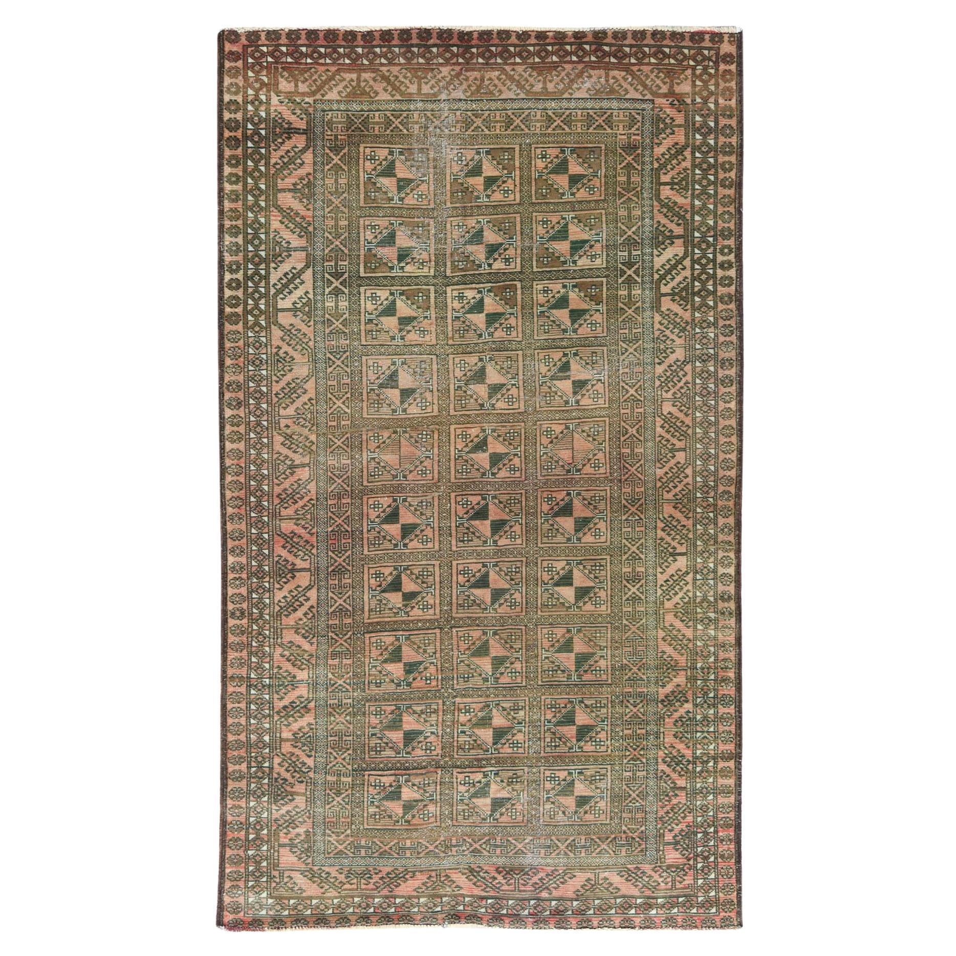 Peach Color Vintage Persian Baluch Distressed Look Worn Wool Hand Knotted Rug For Sale