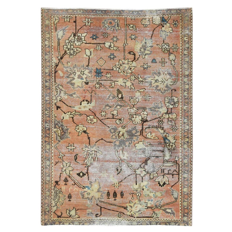 Peach Color Vintage Persian Mahal Dated Sheared Low Hand Knotted Worn ...