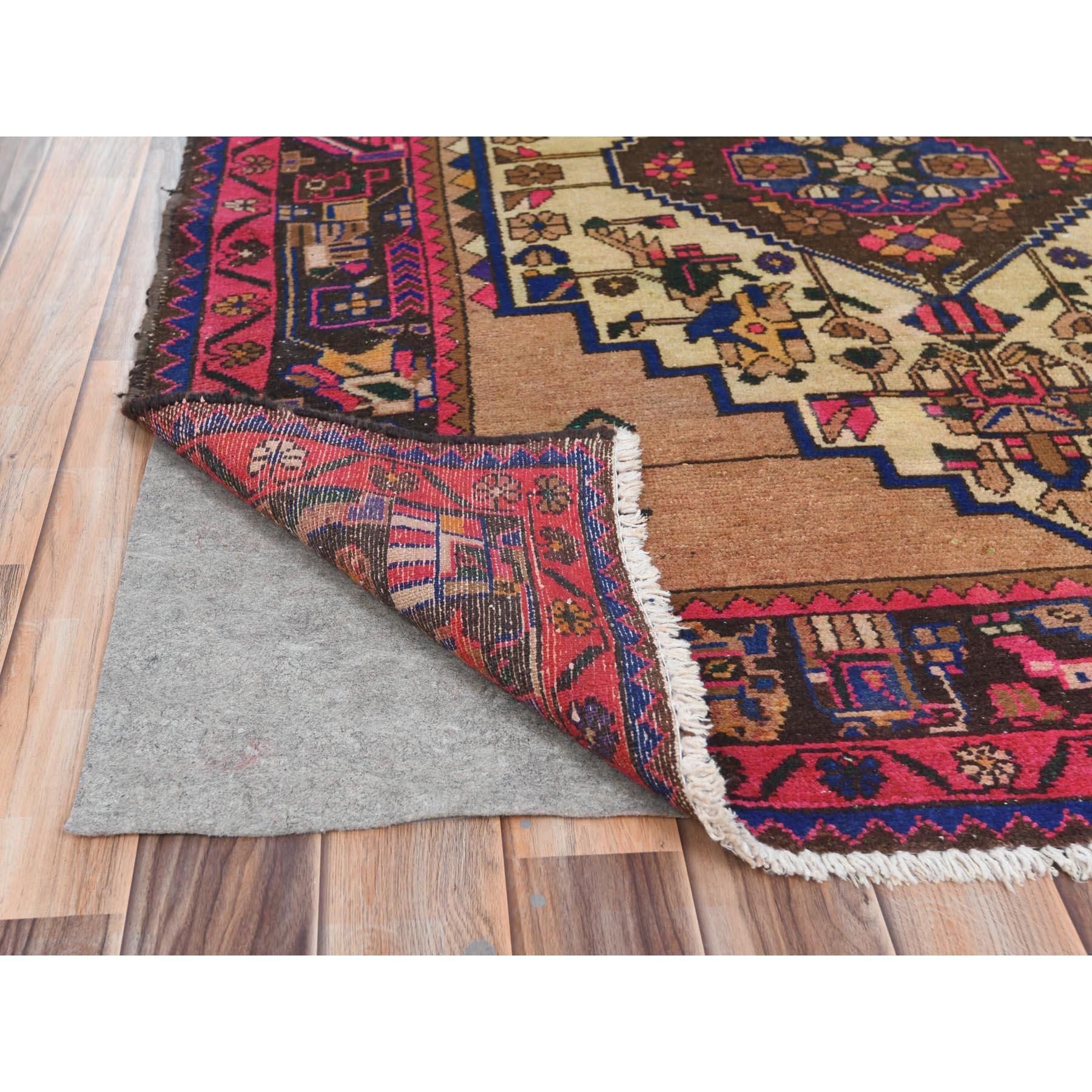 Medieval Peach Color Vintage Persian Nahavand Distressed Look Worn Wool Hand Knotted Rug For Sale