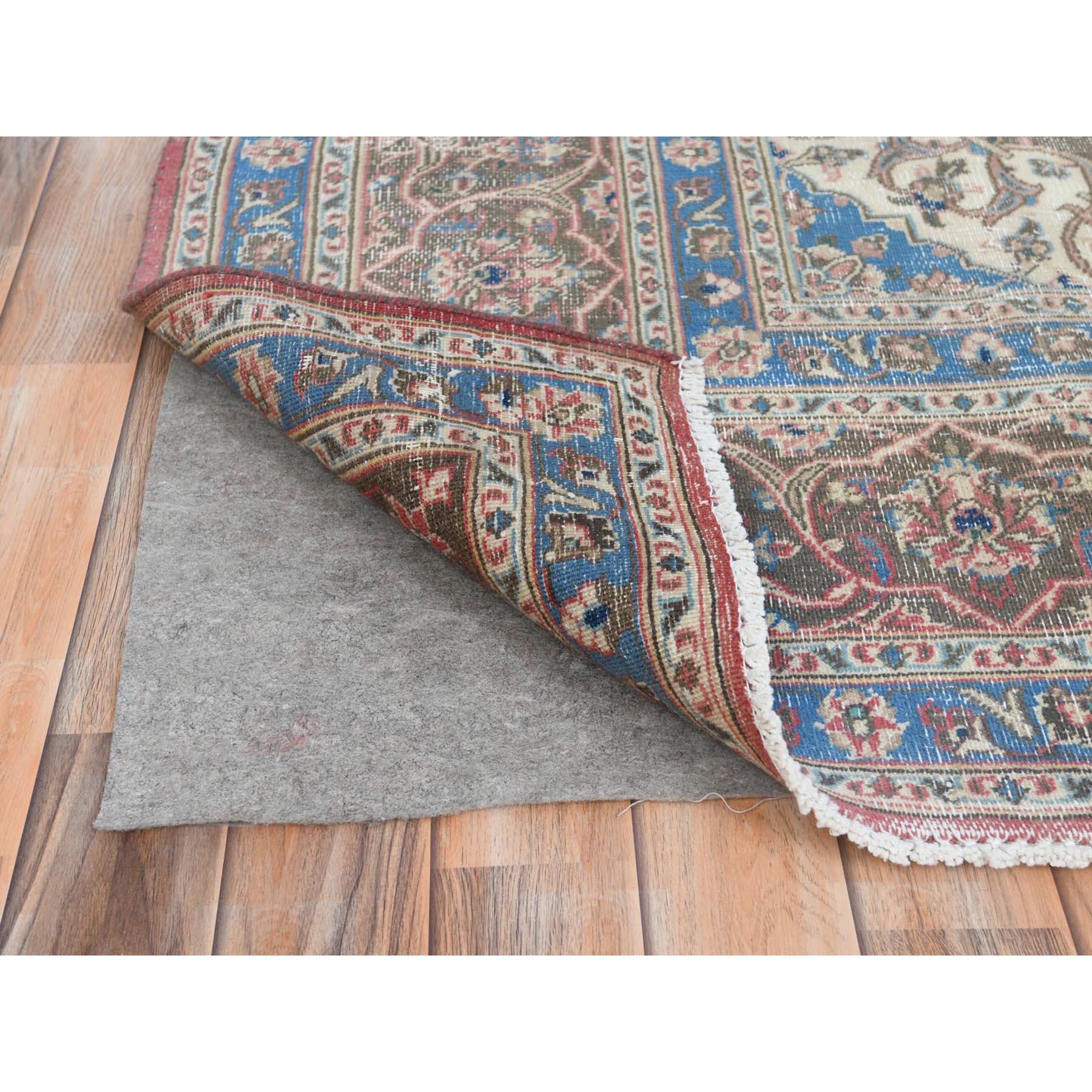 Mid-20th Century Peach Color Vintage Persian Tabriz Hand Knotted Worn Wool Distressed Look Rug For Sale