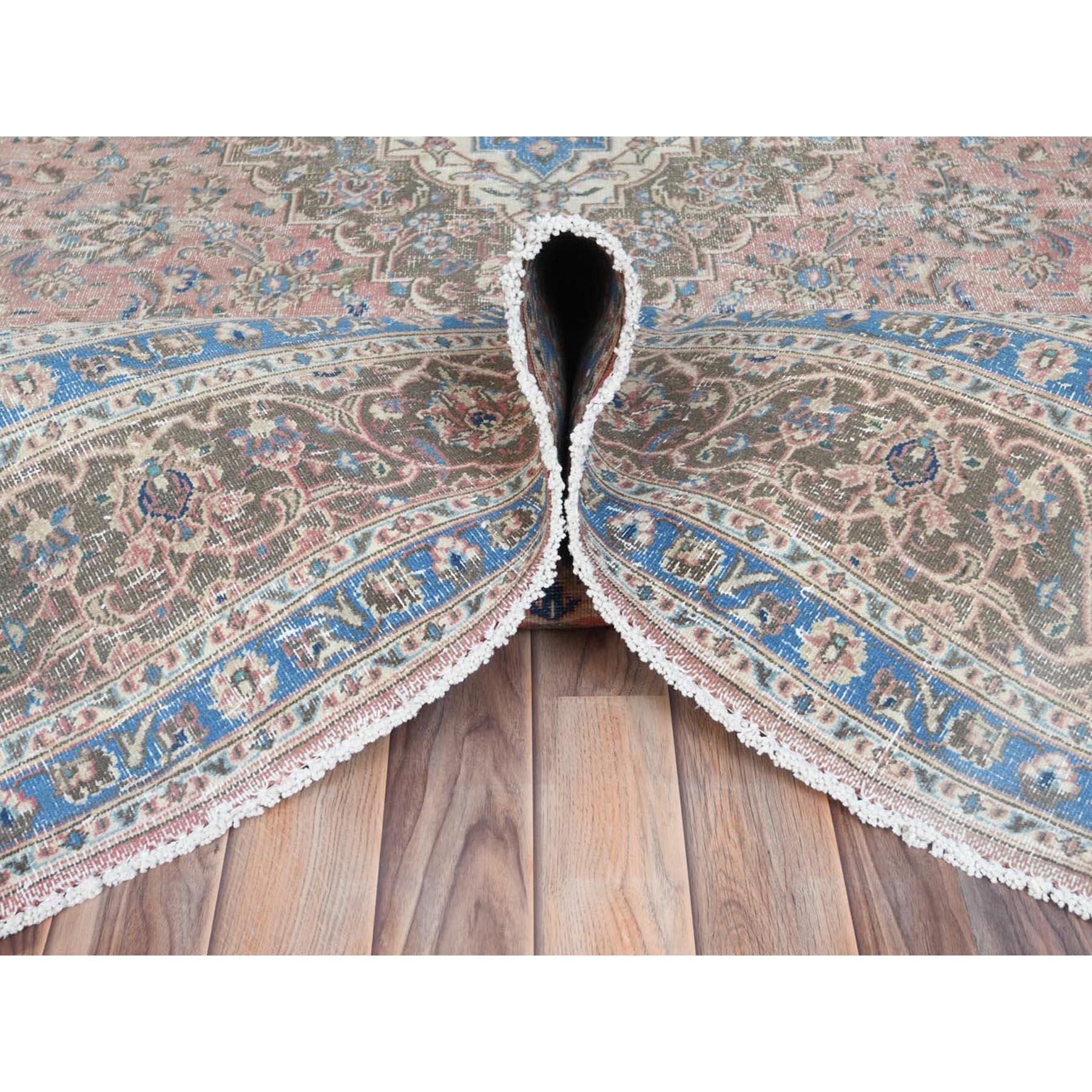 Peach Color Vintage Persian Tabriz Hand Knotted Worn Wool Distressed Look Rug For Sale 1