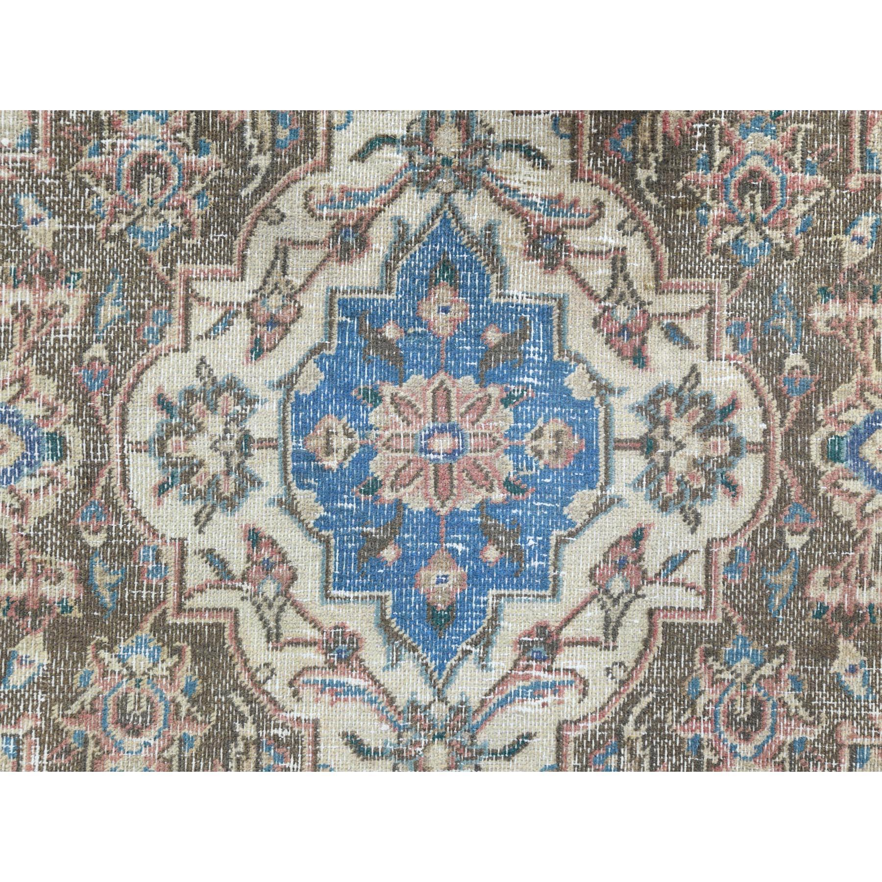Peach Color Vintage Persian Tabriz Hand Knotted Worn Wool Distressed Look Rug For Sale 4