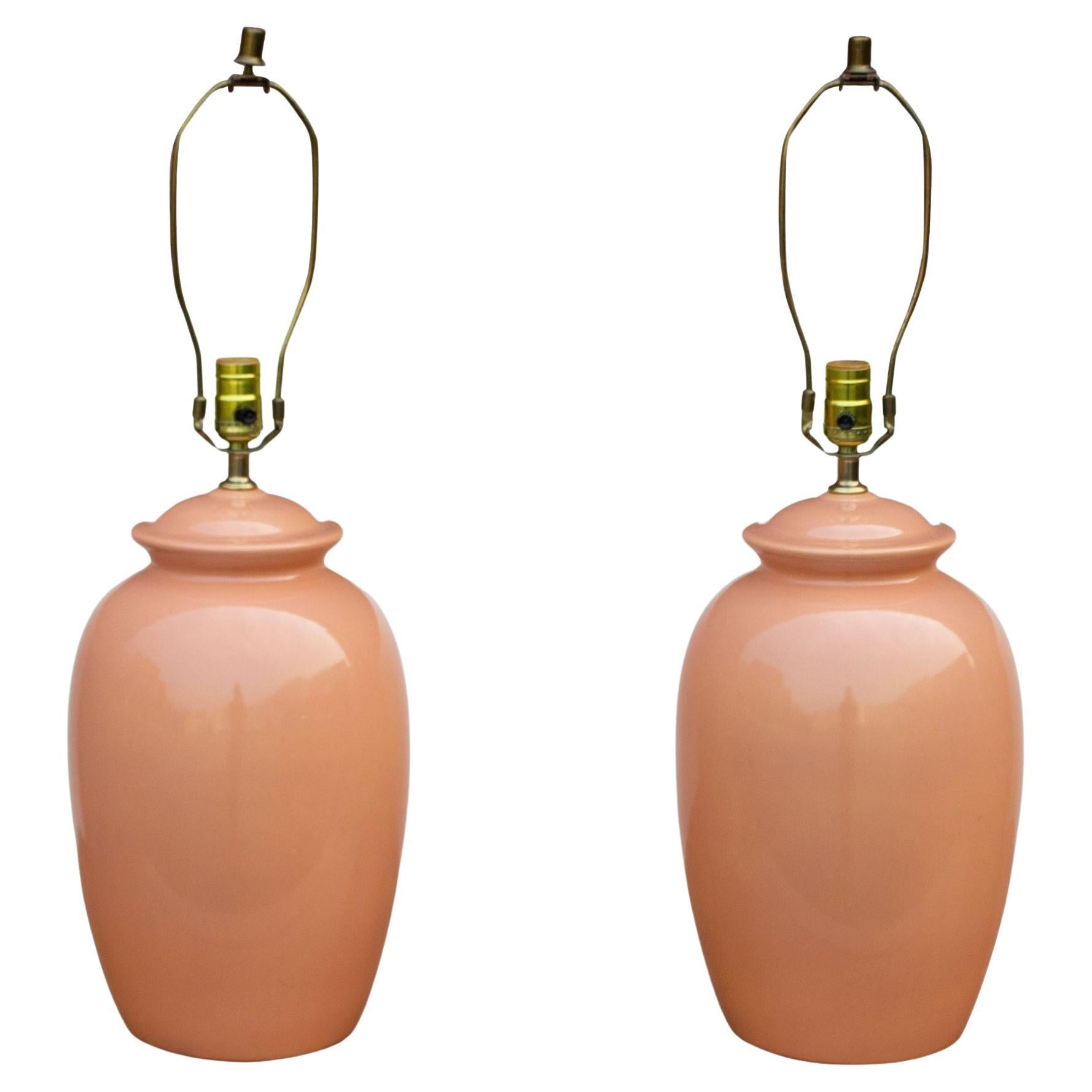 Lampes de table en céramique Peach Ginger Jar en vente