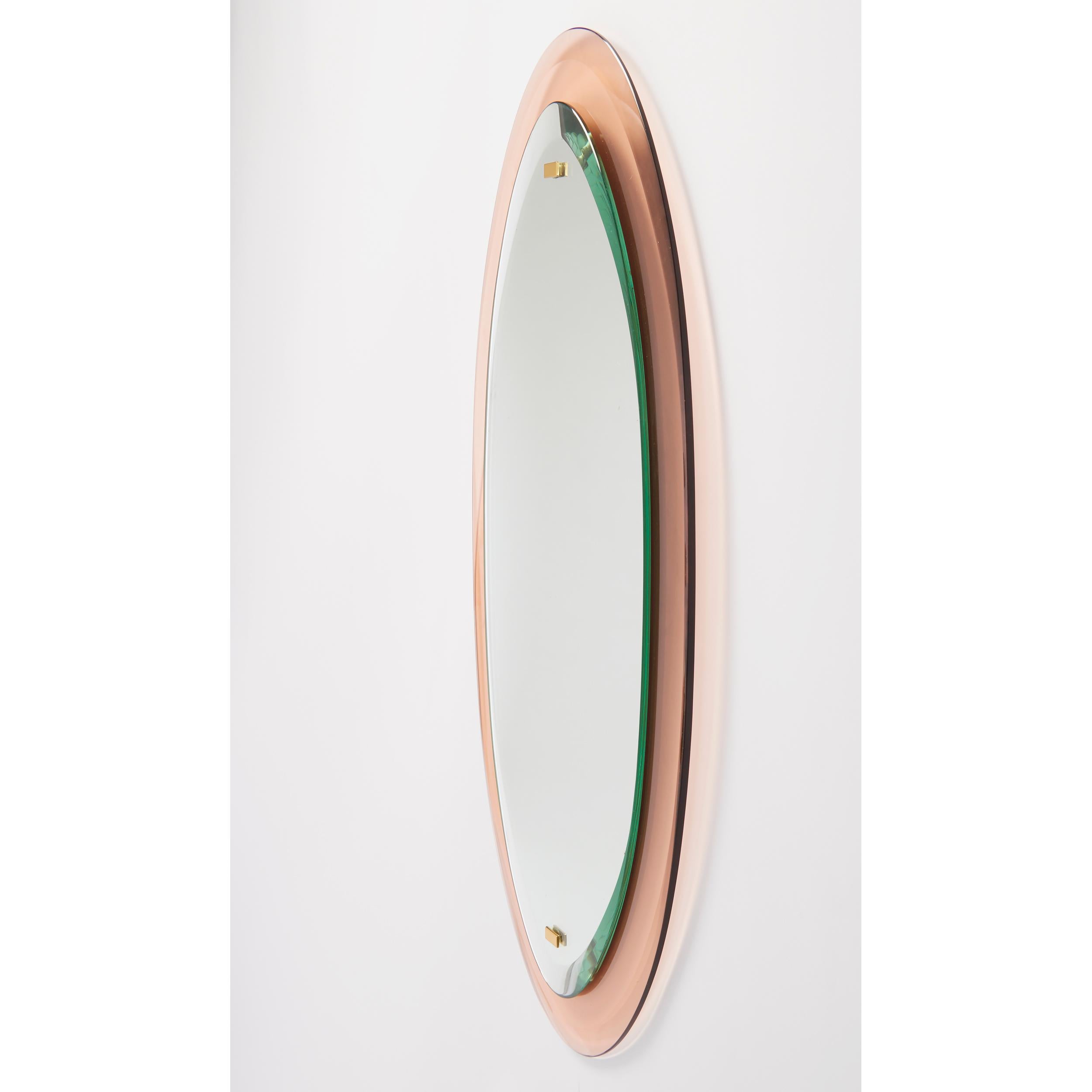 Mid-Century Modern Peach Glass Oval Mirror, Italy, 1960's