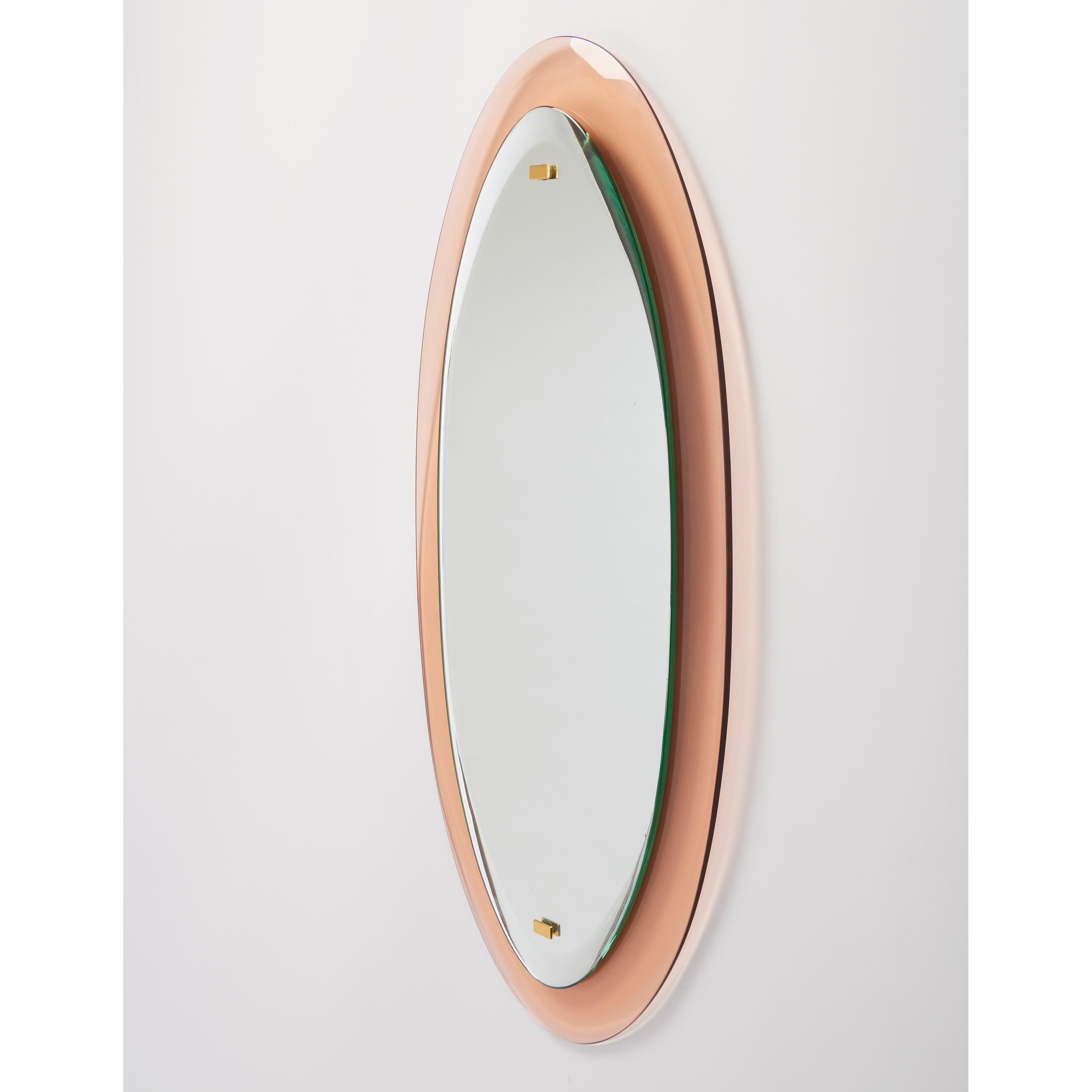 Italian Peach Glass Oval Mirror, Italy, 1960's
