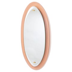 Peach Glass Oval Mirror, Italy, 1960's
