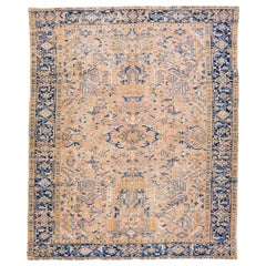 Peach Tapis en laine persane Heriz antique fait à la main avec motif Allover