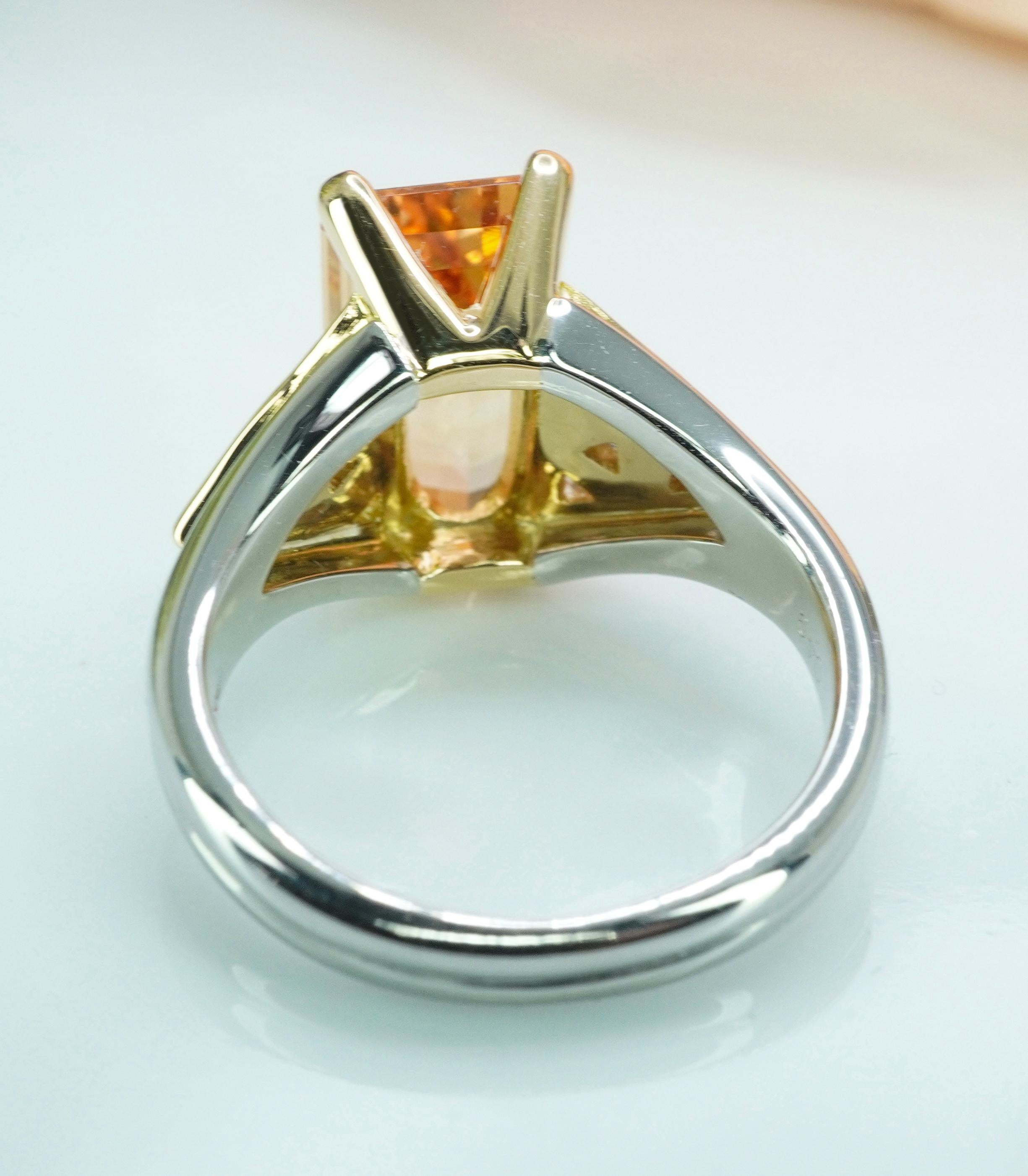 Peach Imperial Topaz Trillion Diamond 18K Gold Platinum Ring Heavy Vintage Estat 3