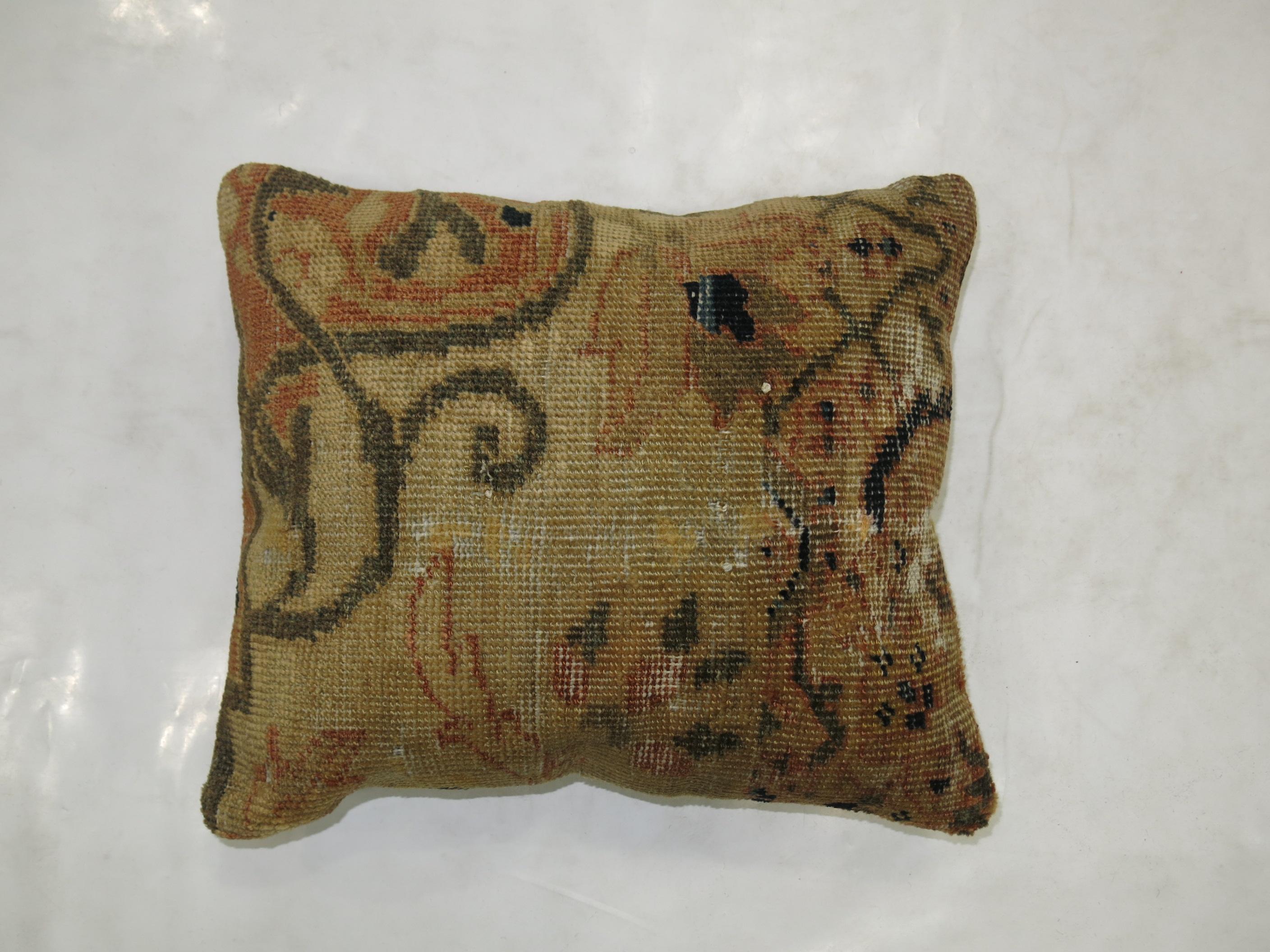 19th Century Peach Khaki Antique Sultanabad Pillow For Sale
