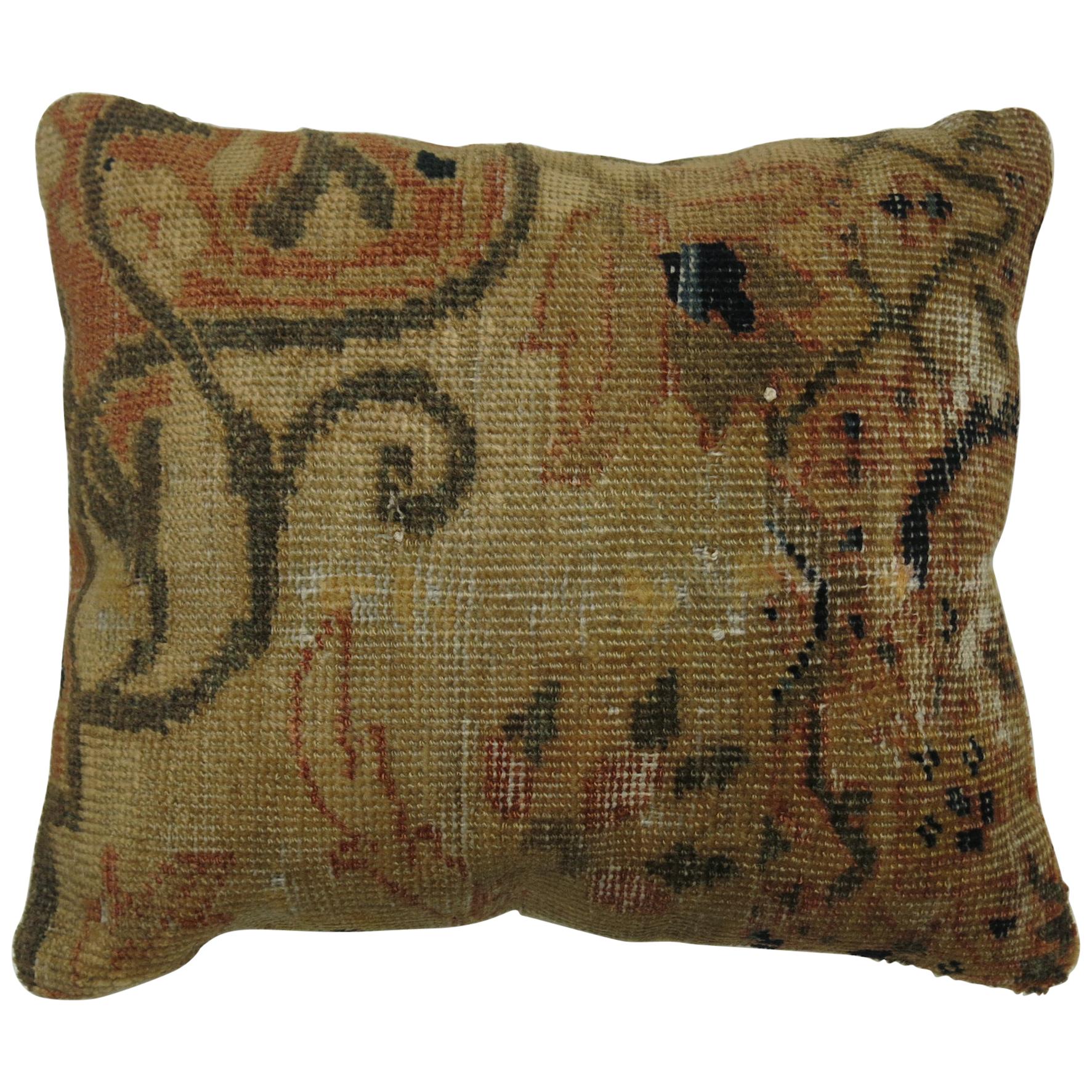 Peach Khaki Antique Sultanabad Pillow For Sale