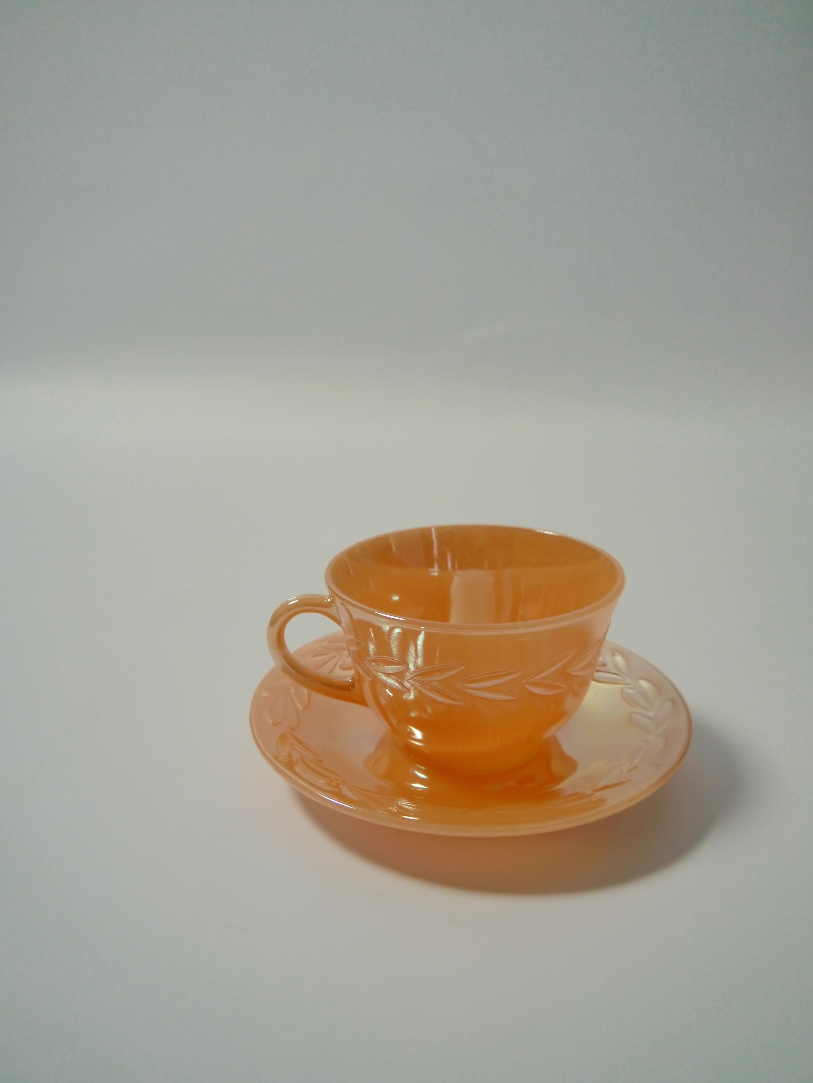 Peach Lustre Glazed Glass Fire King Tableware by Anchor Hocking, USA, 1950s 2