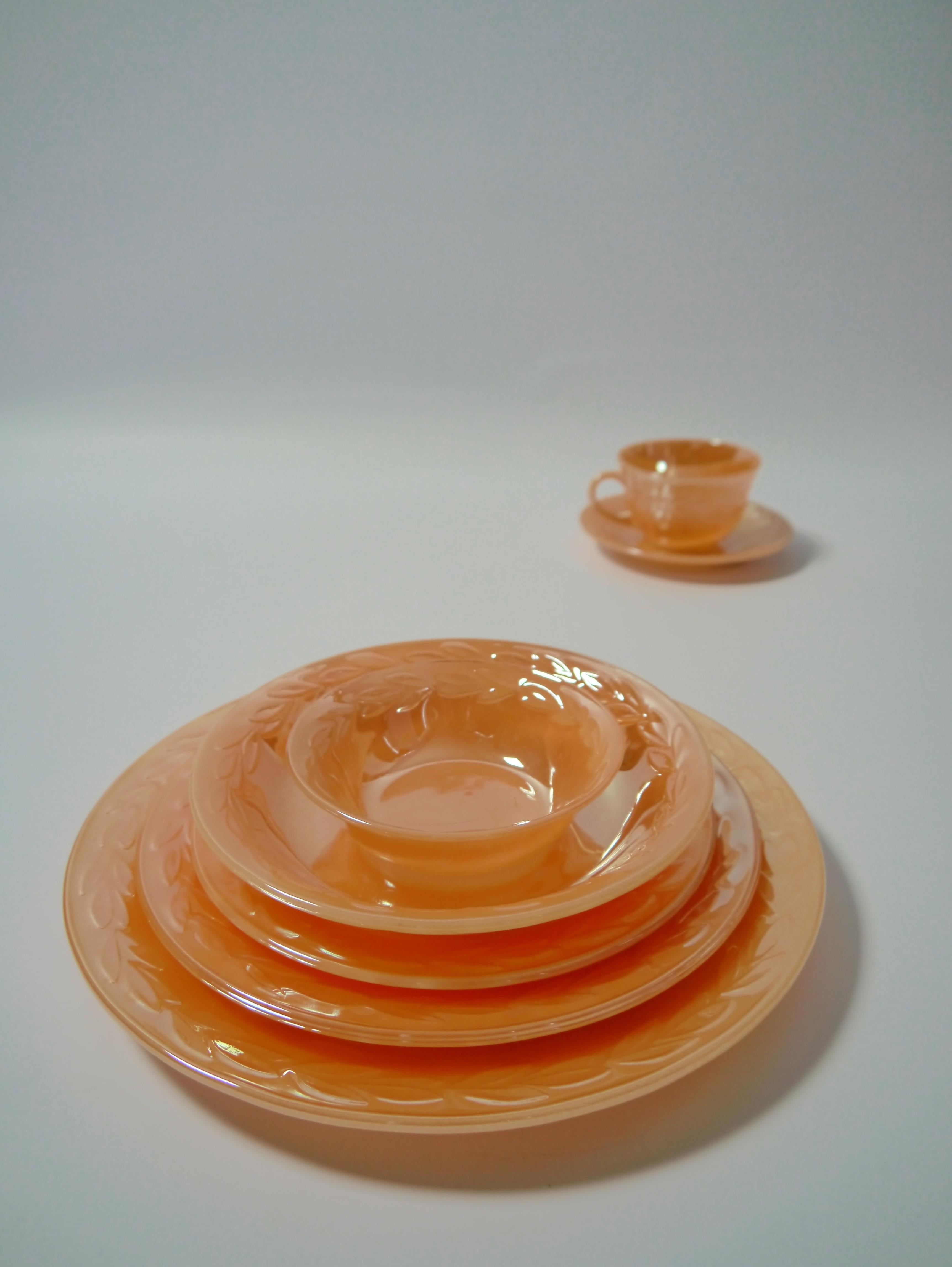 Peach Lustre Glazed Glass Fire King Tableware by Anchor Hocking, USA, 1950s 3