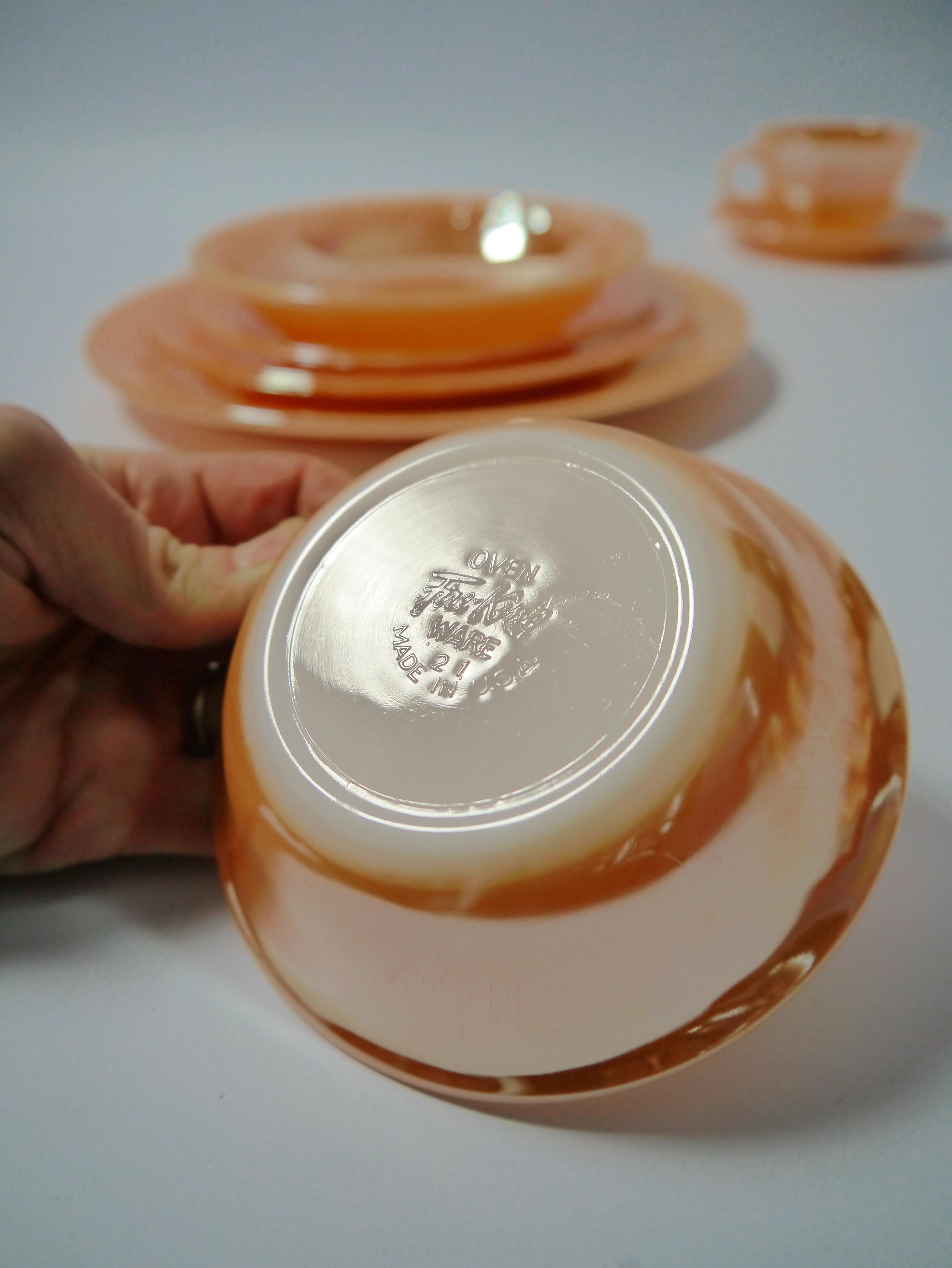 Peach Lustre Glazed Glass Fire King Tableware by Anchor Hocking, USA, 1950s 4