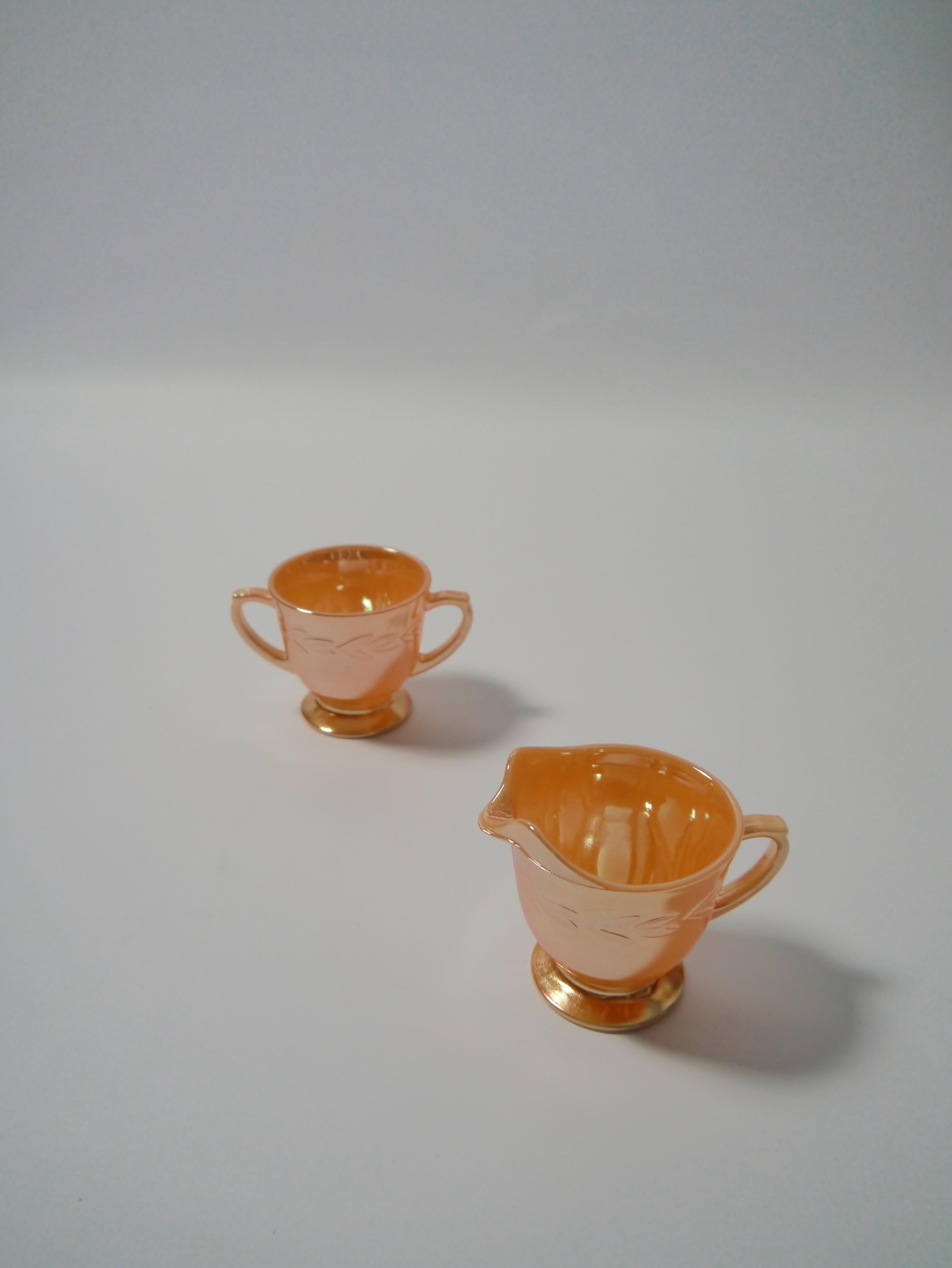 Peach Lustre Glazed Glass Fire King Tableware by Anchor Hocking, USA, 1950s In Good Condition In Barcelona, ES