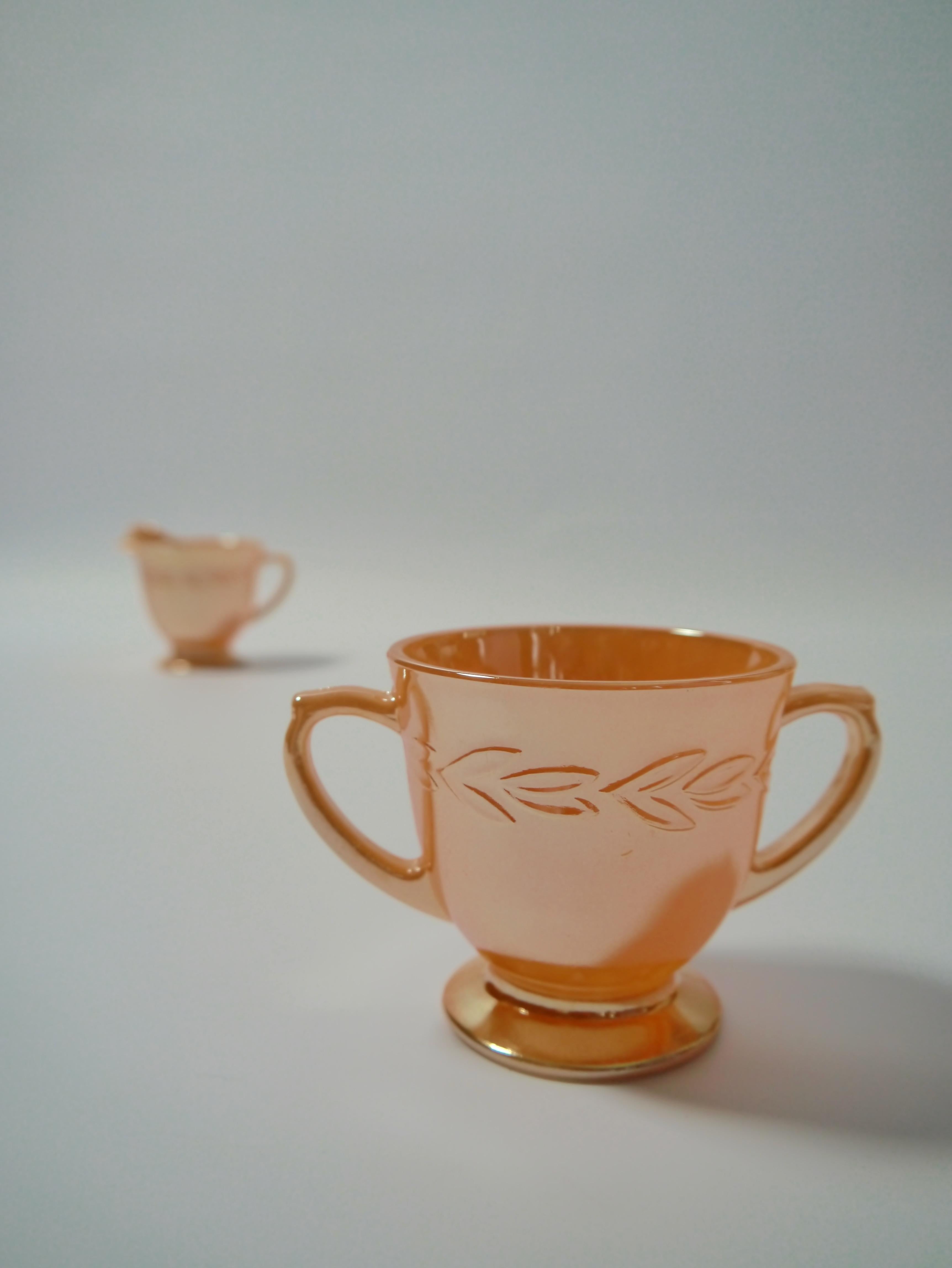 20th Century Peach Lustre Glazed Glass Fire King Tableware by Anchor Hocking, USA, 1950s