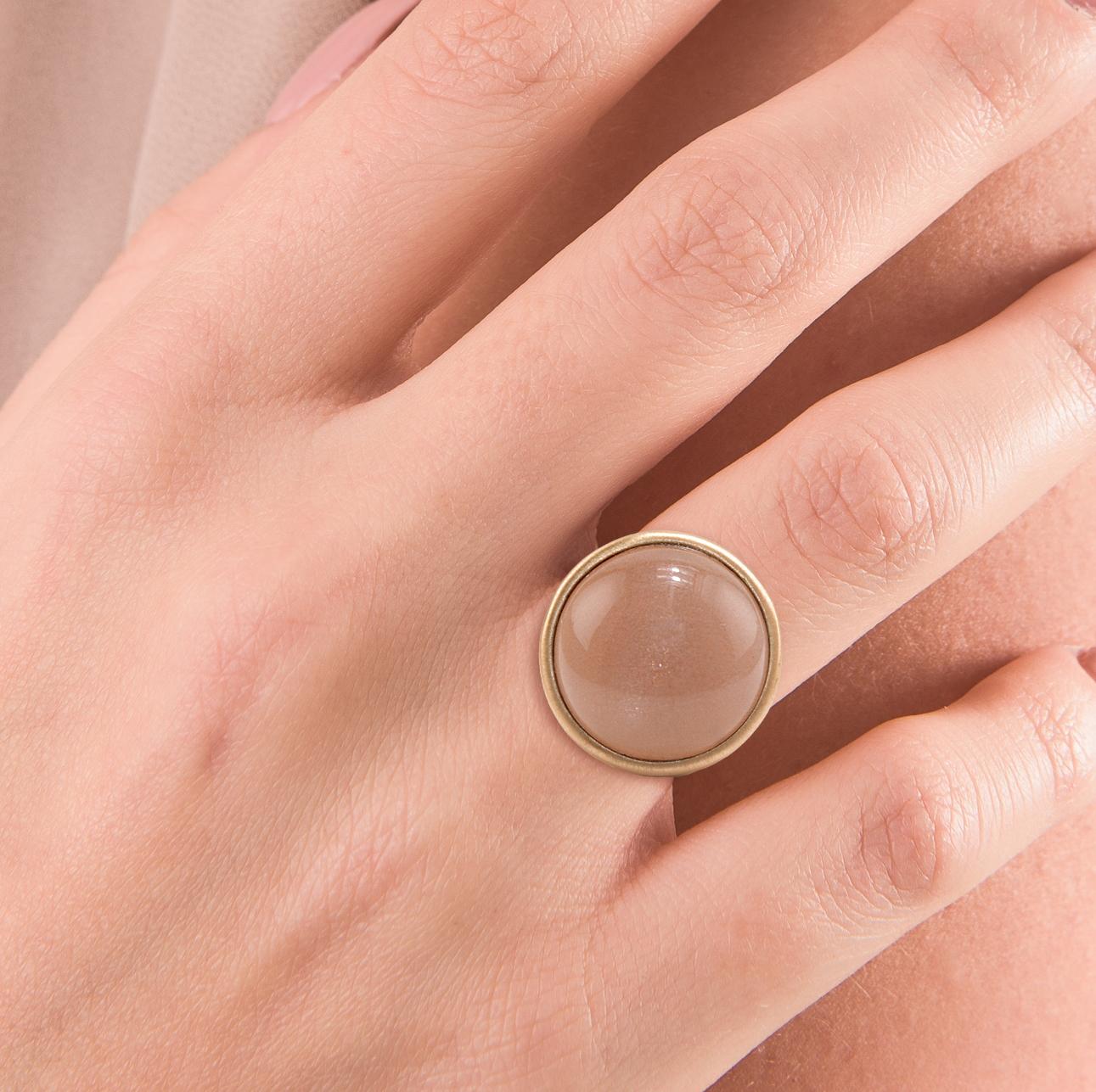 Cabochon Peach Moonstone 18 Karat Gold Cocktail Ring For Sale